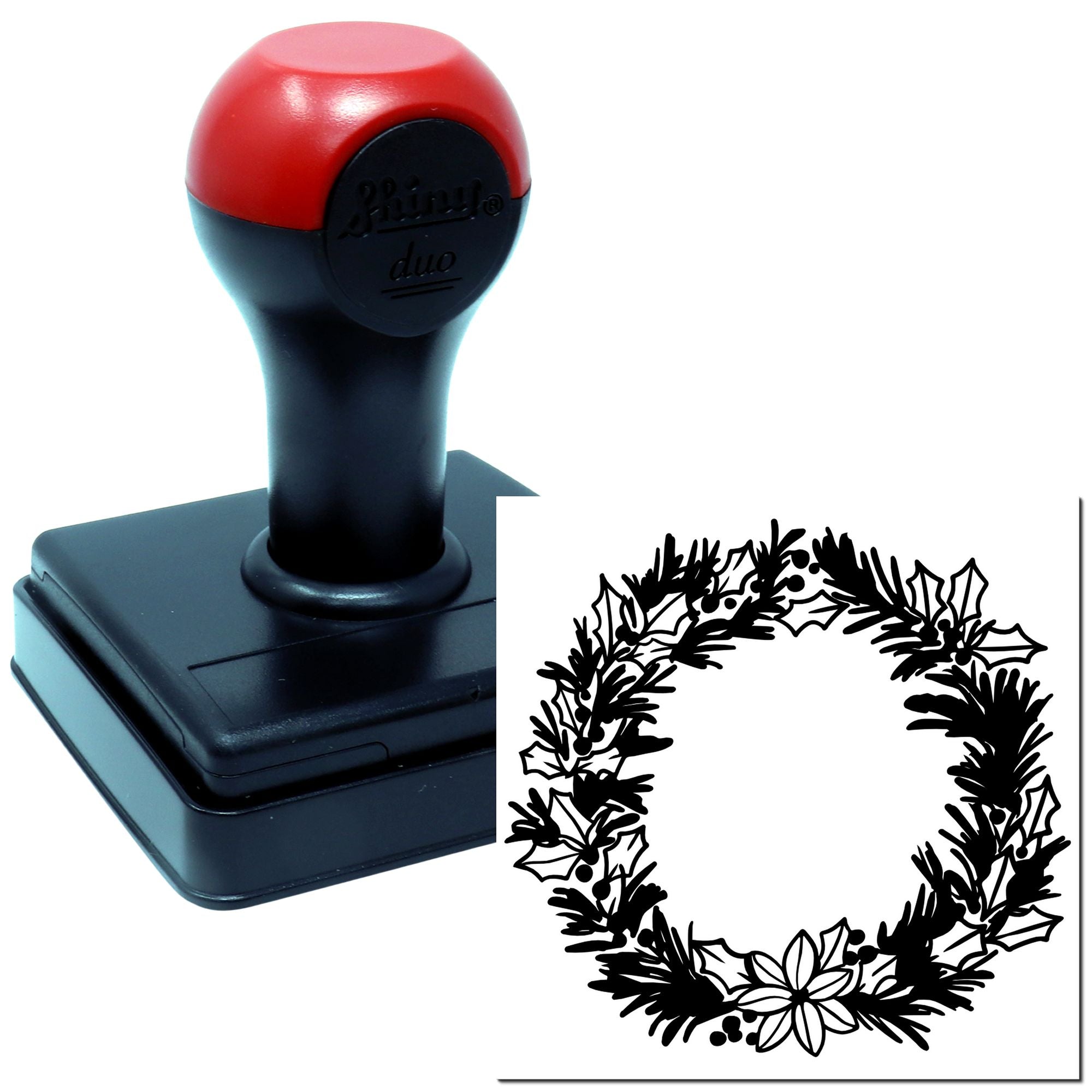 Duo Holly Pine Poinsettia Christmas Wreath Hand Stamp