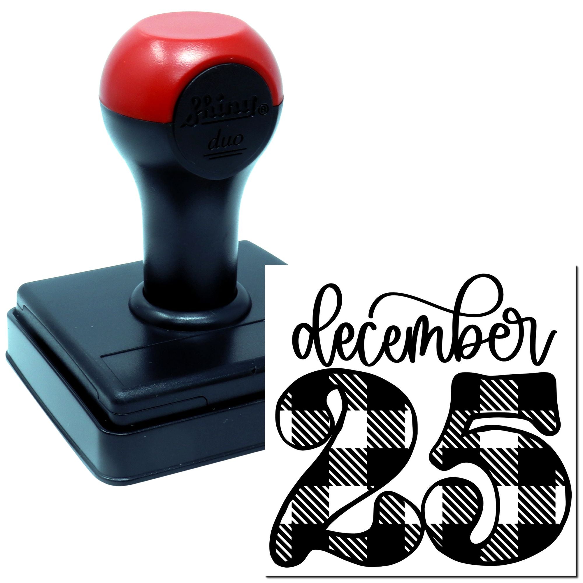 Duo Buffalo Plaid Christmas December Twenty-Five Hand Stamp