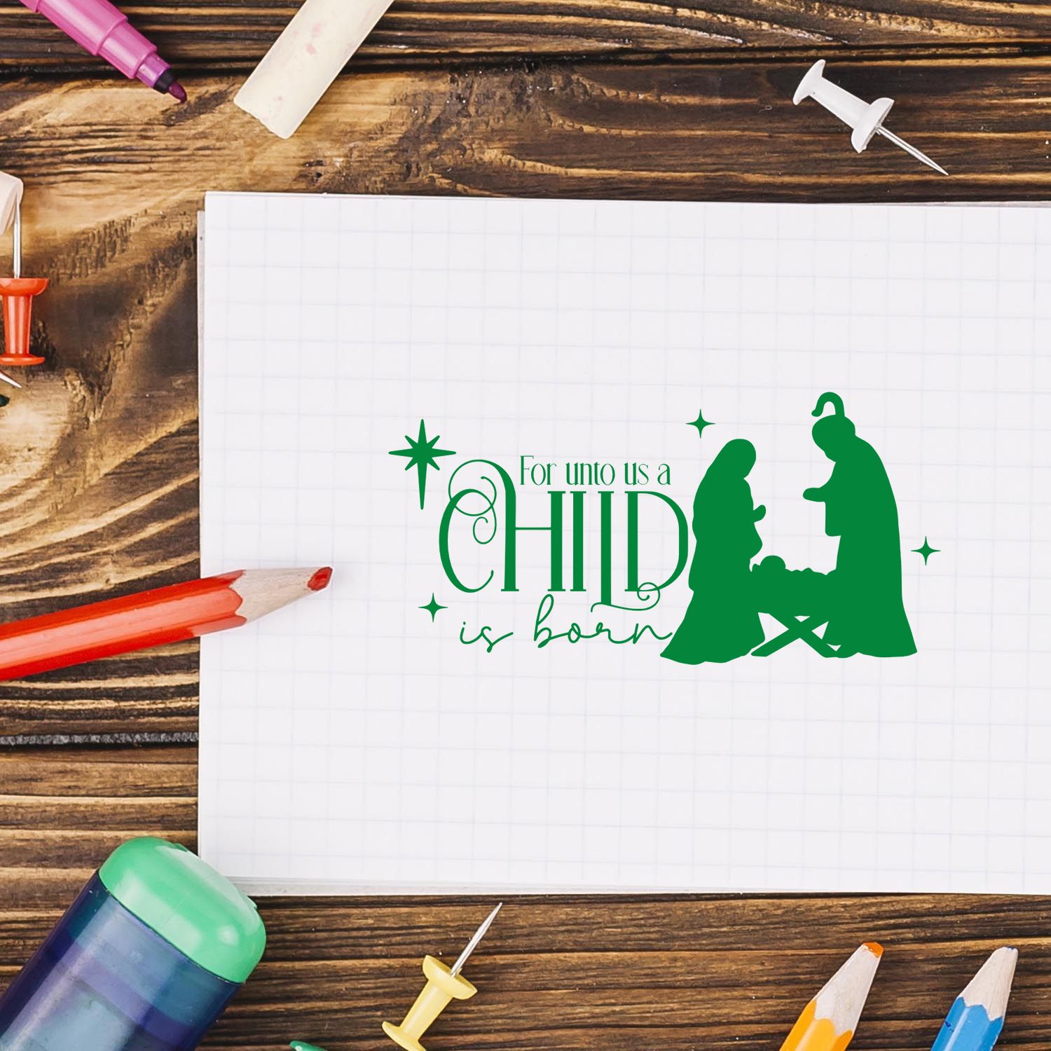 Divine Nativity Scene Tag Rubber Stamp