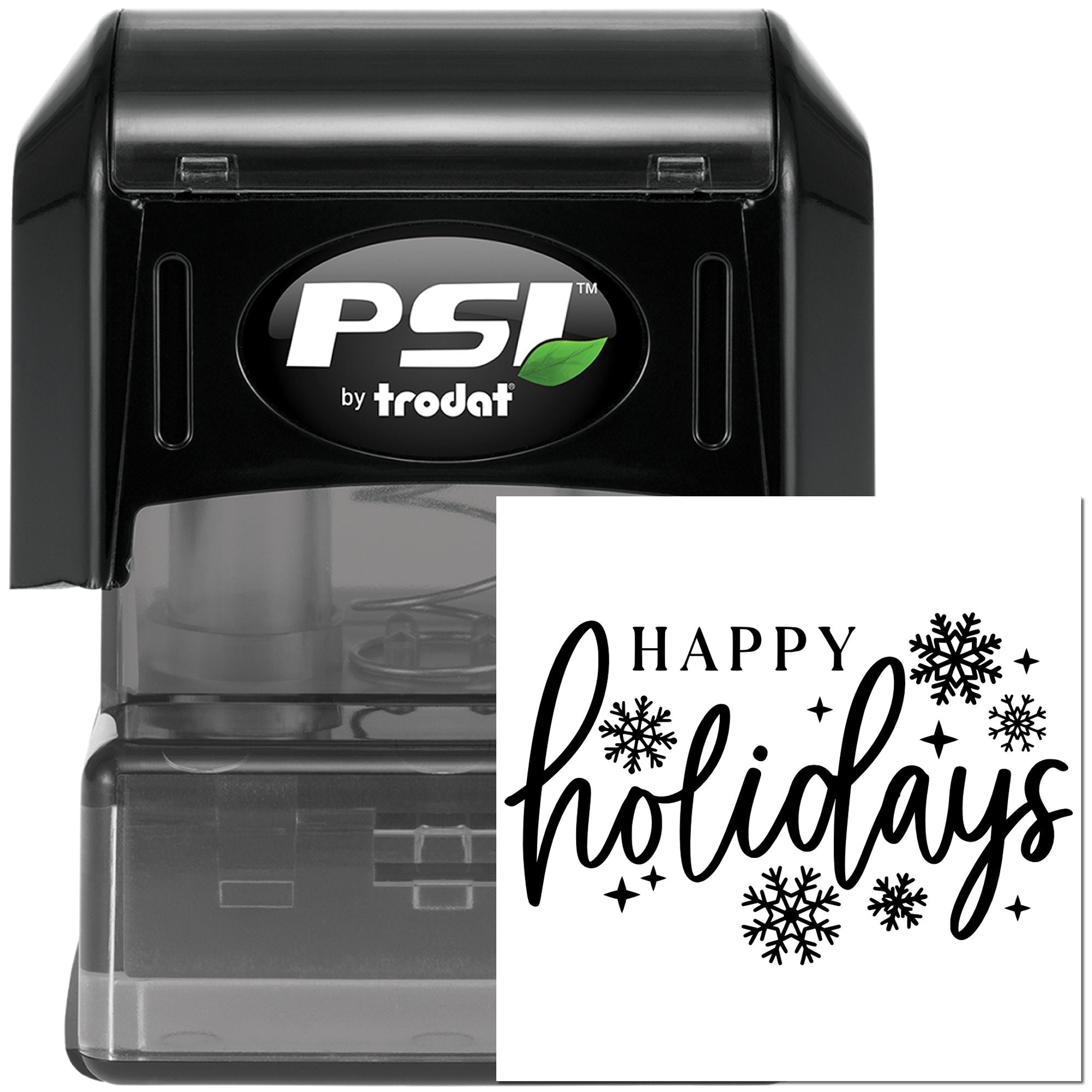 Pre-Inked Happy Holidays Snowflakes Place Card Stamp