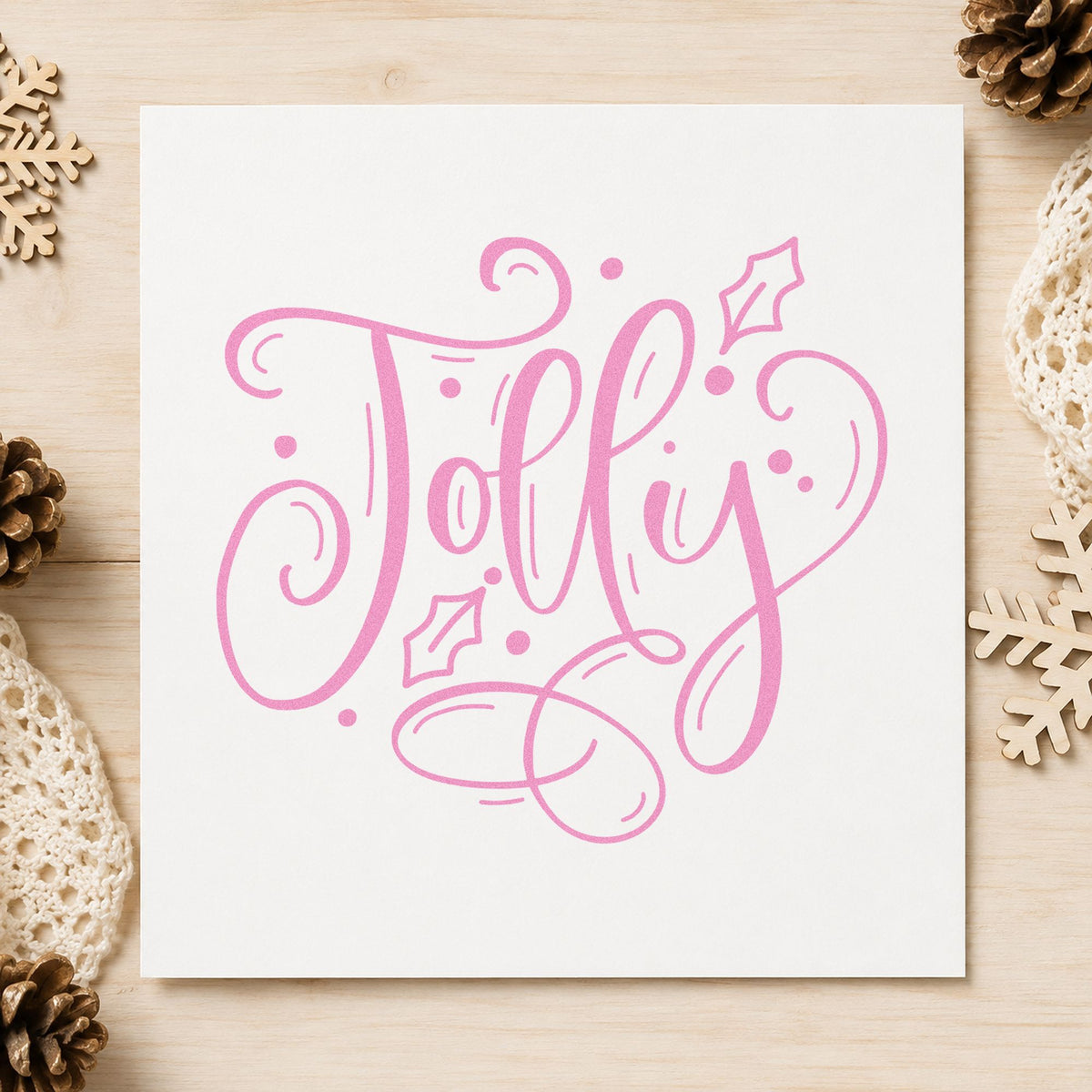 Jolly With Holly craft stamp in purple ink on cardstock, an easy option for album chapter divider.