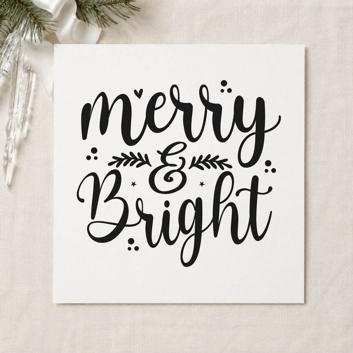 Merry And Bright Leaves rubber stamp printed in black ink, ready for merry bright cards and similar paper crafts.