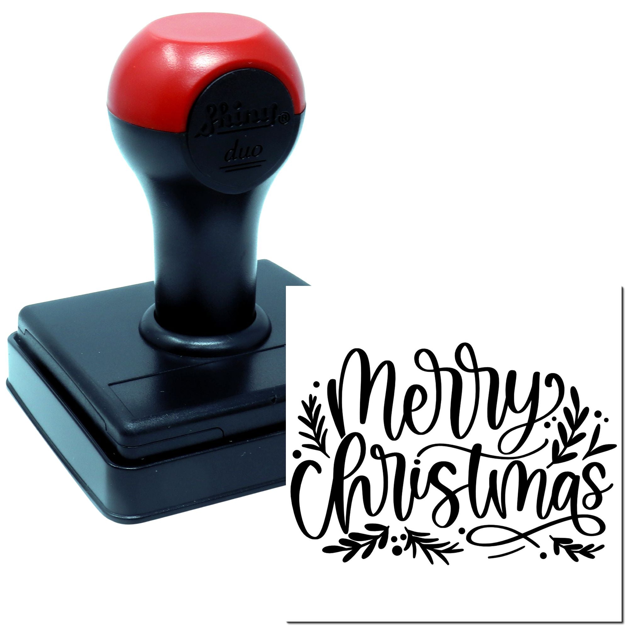 Duo Handlettered Merry Christmas With Foliage Hand Stamp