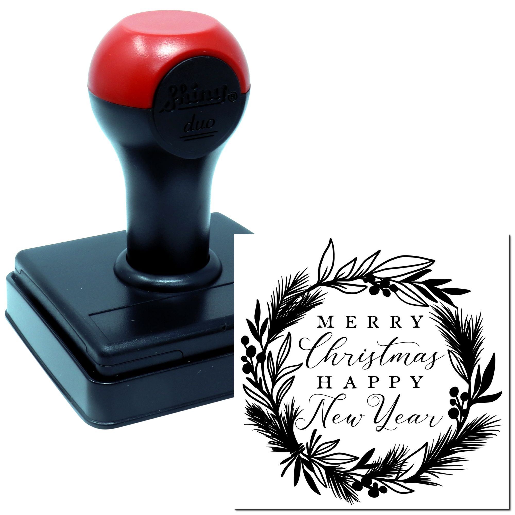 Duo Elegant Holiday Wreath Greeting Design Hand Stamp