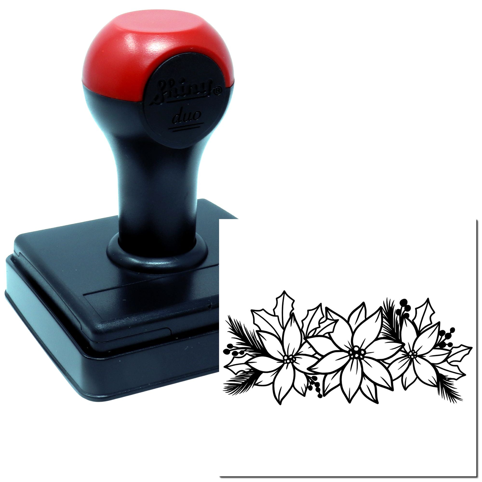 Duo Festive Poinsettia Holly Winter Bouquet Hand Stamp
