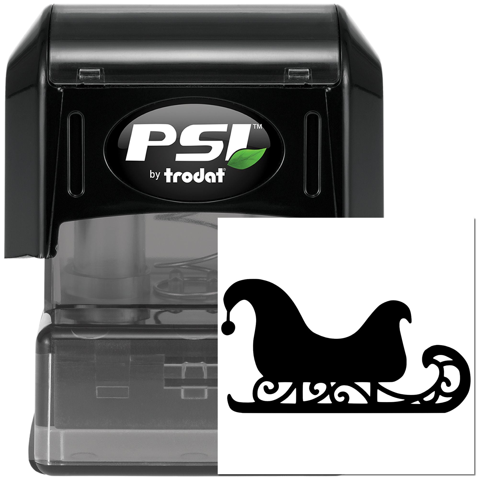 Pre-Inked Sleigh Silhouette Swirls Postcard Stamp