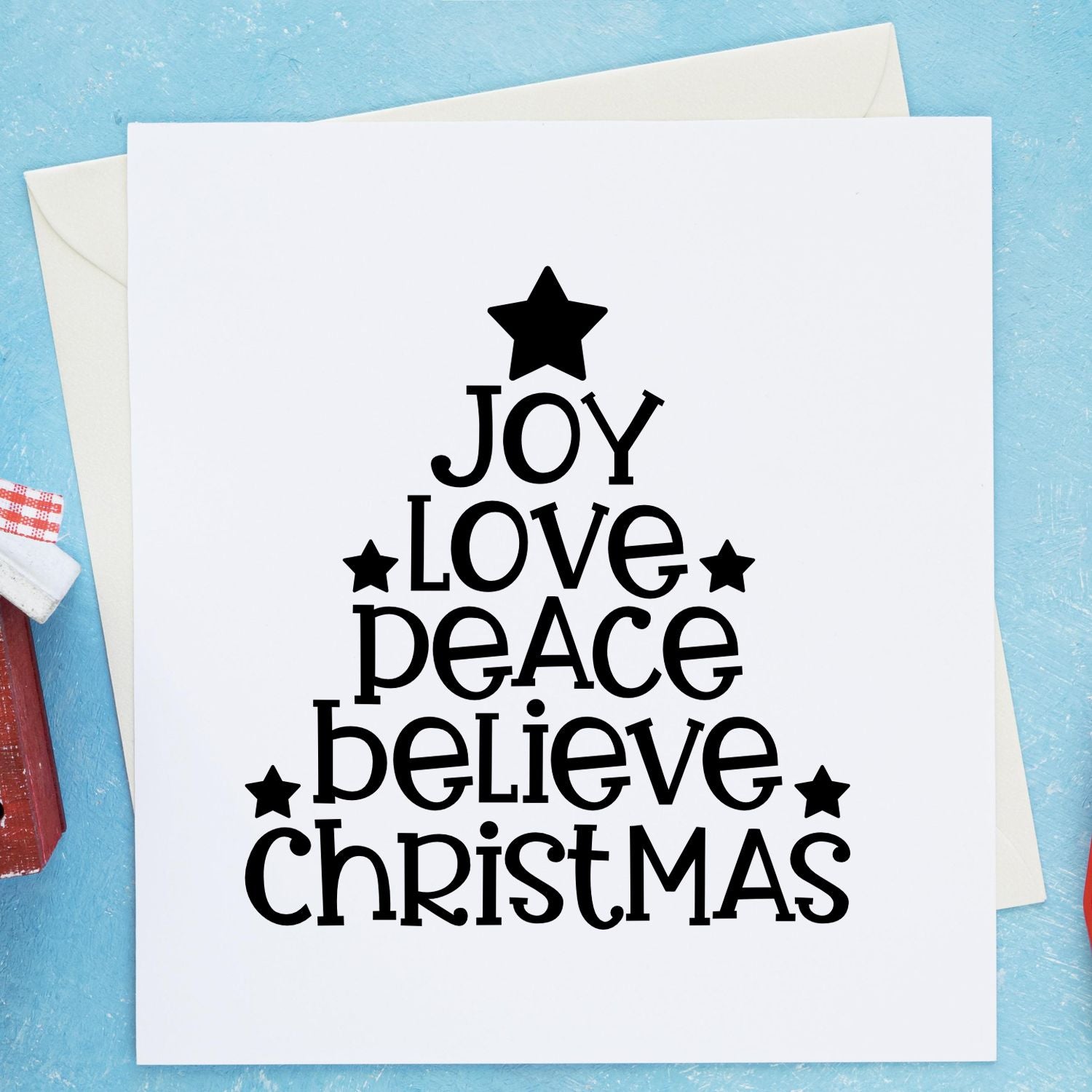 Christmas Word Tree Postcard Rubber Stamp