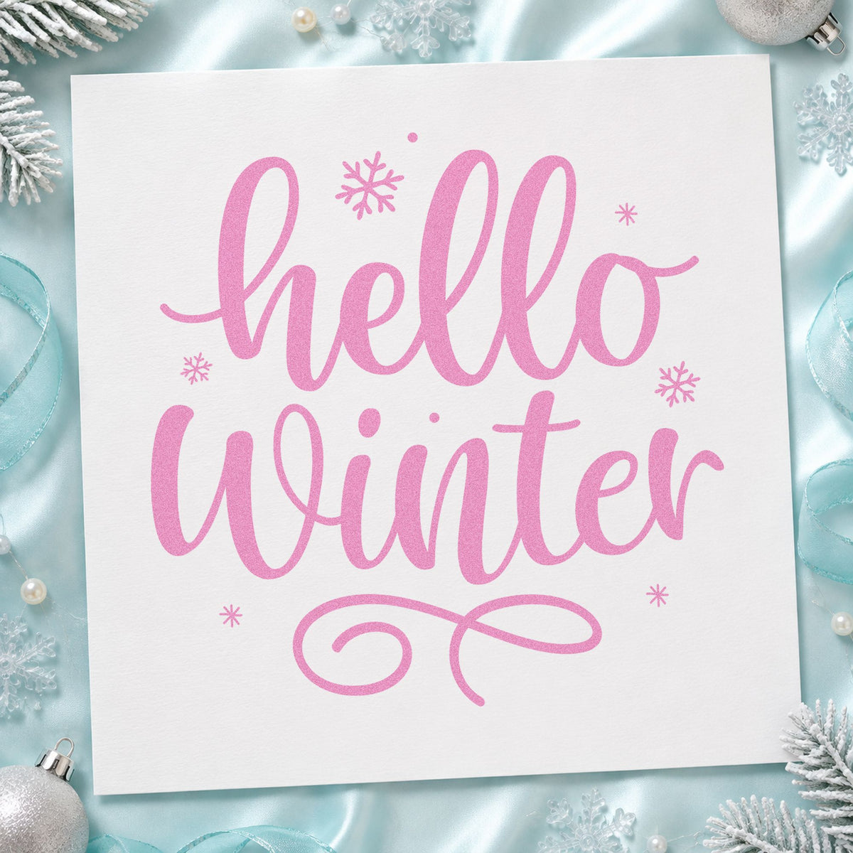 Hello Winter Snowflakes craft stamp in purple ink on cardstock, an easy option for cafe album page.