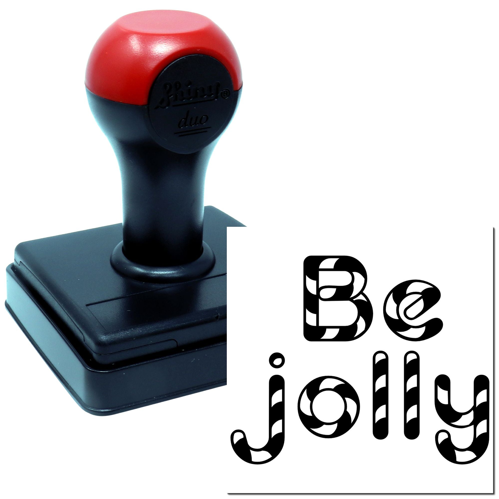 Duo Candy-Striped Typography Reads Be Jolly Hand Stamp