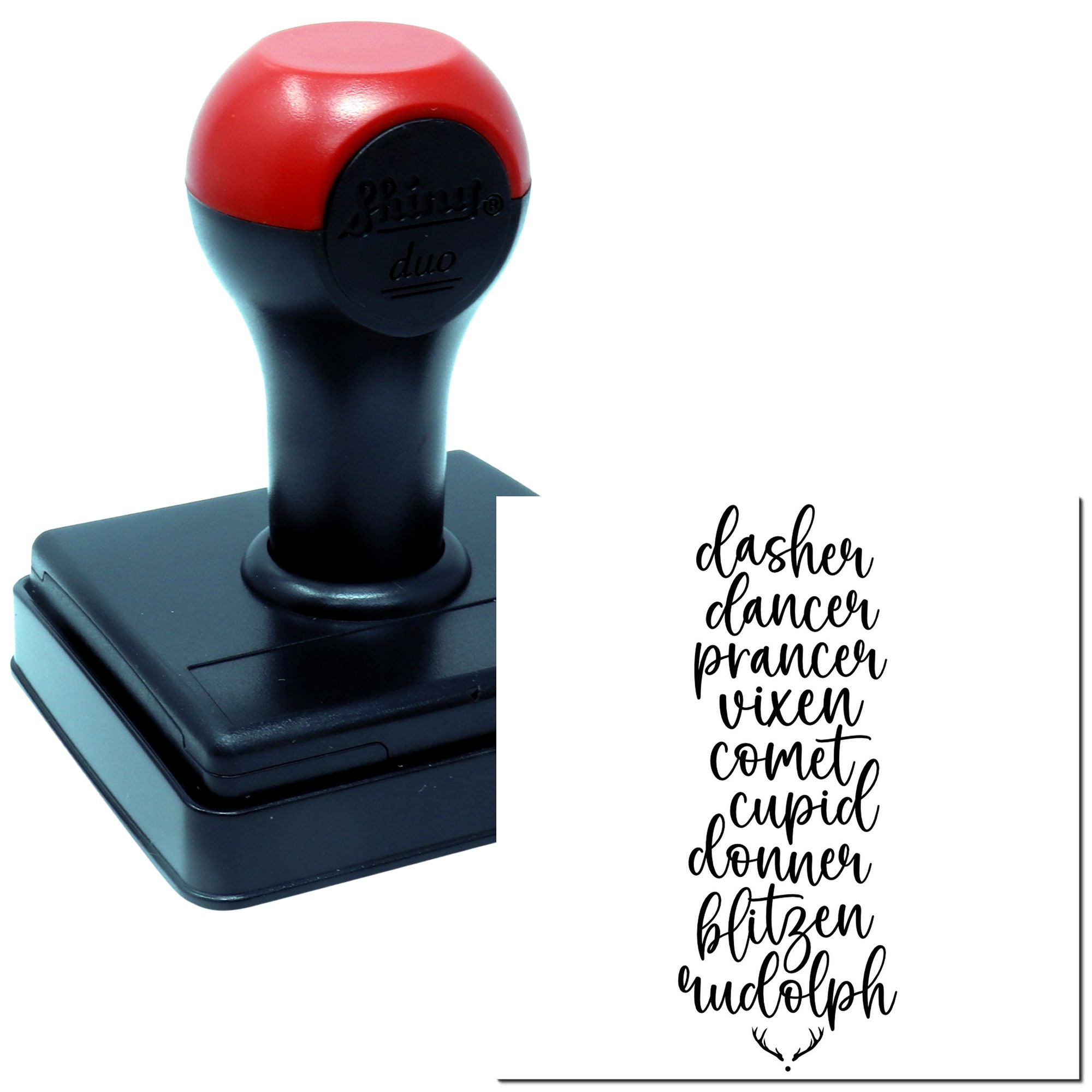 Duo Calligraphic List Of Reindeer Names Hand Stamp