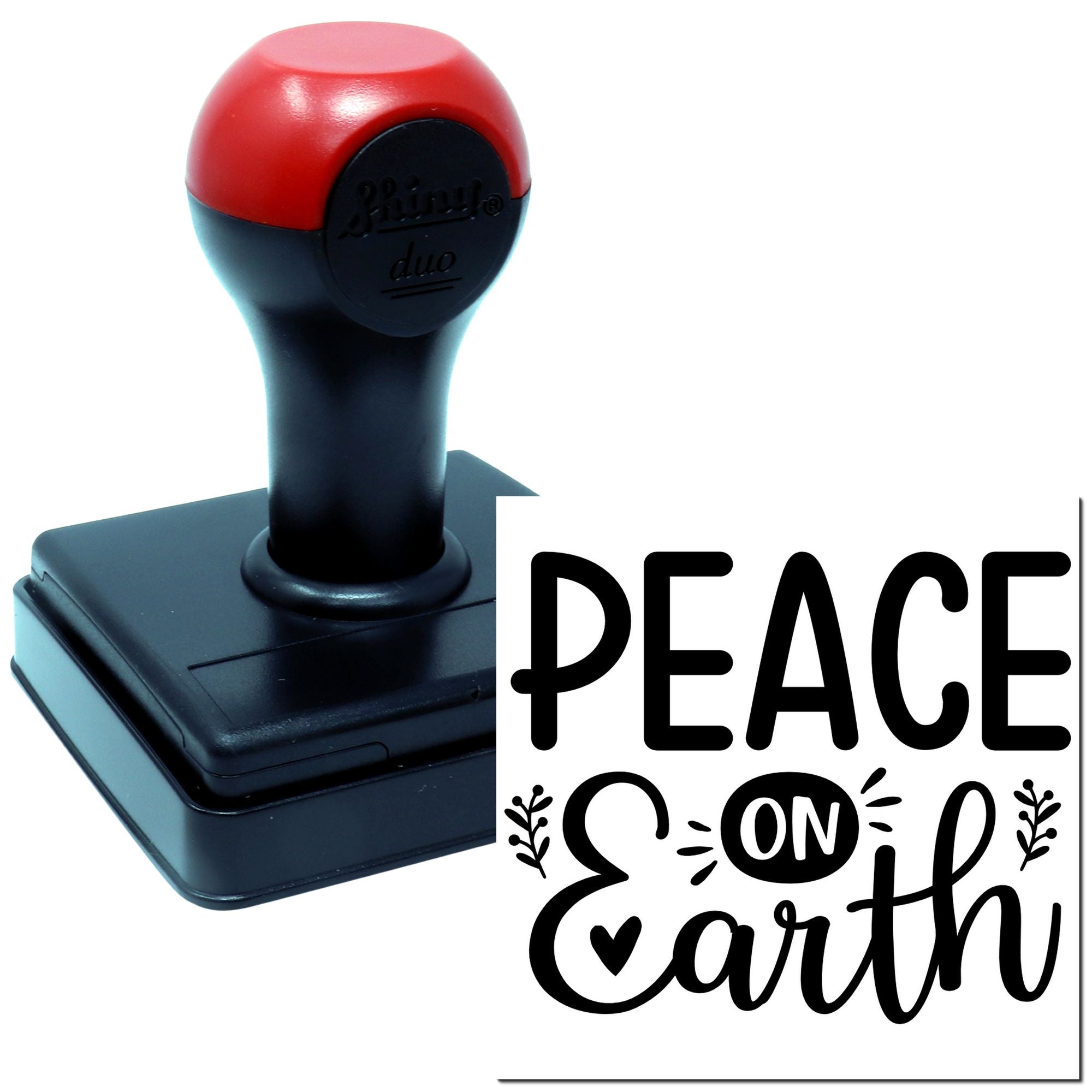 Duo Handlettered Peaceful Holiday Botanical Print Hand Stamp