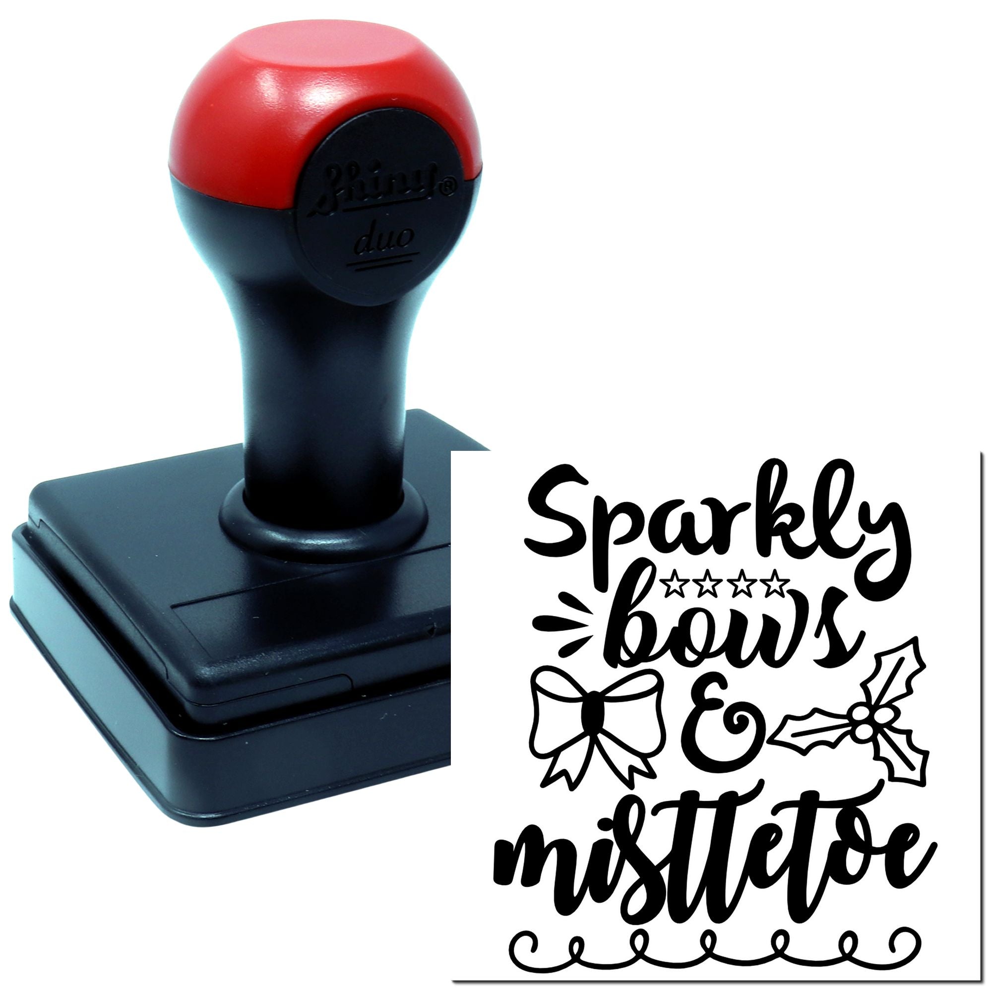 Duo Sparkling Holiday Bows And Mistletoe Hand Stamp