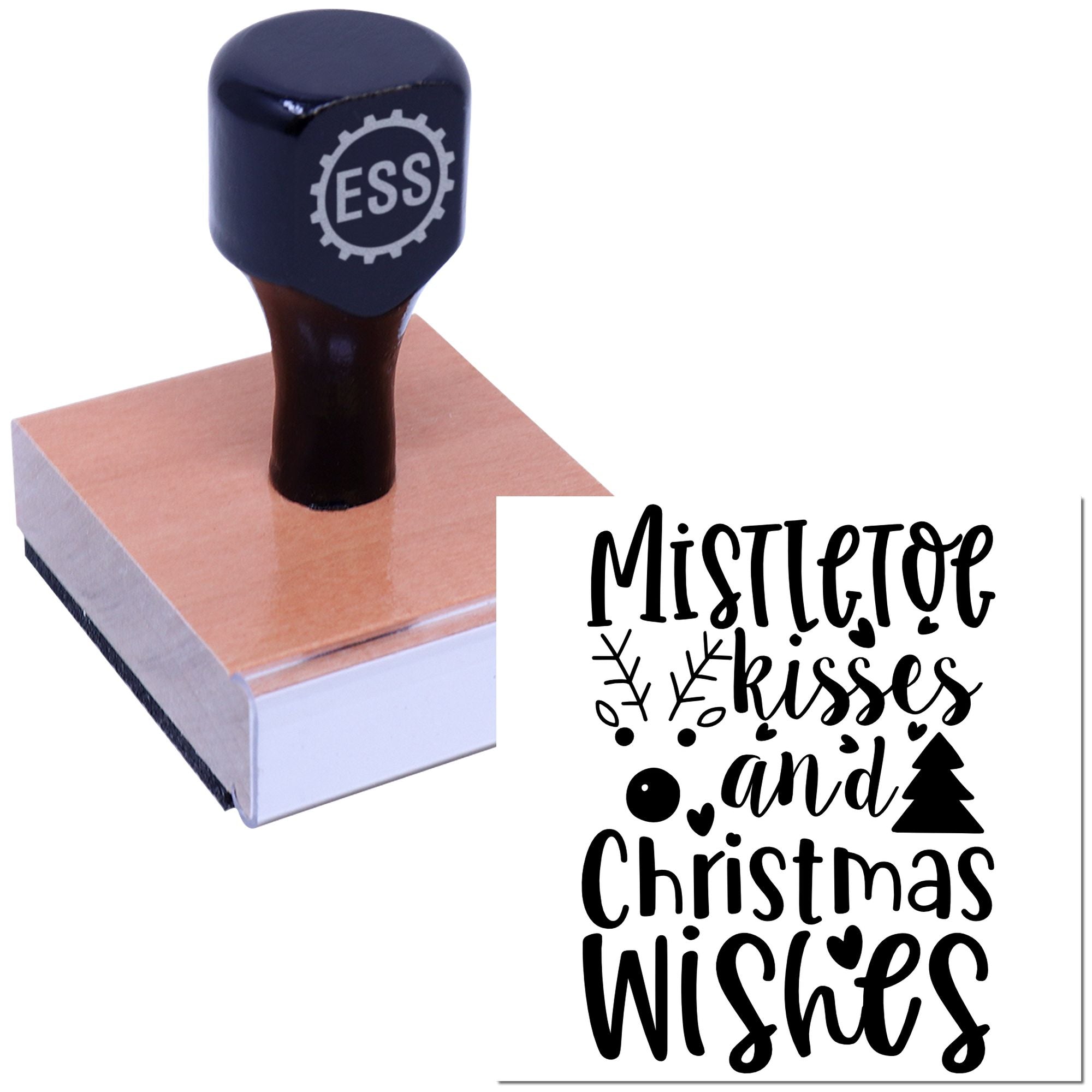 Mistletoe Kisses Wishes Tag Rubber Stamp