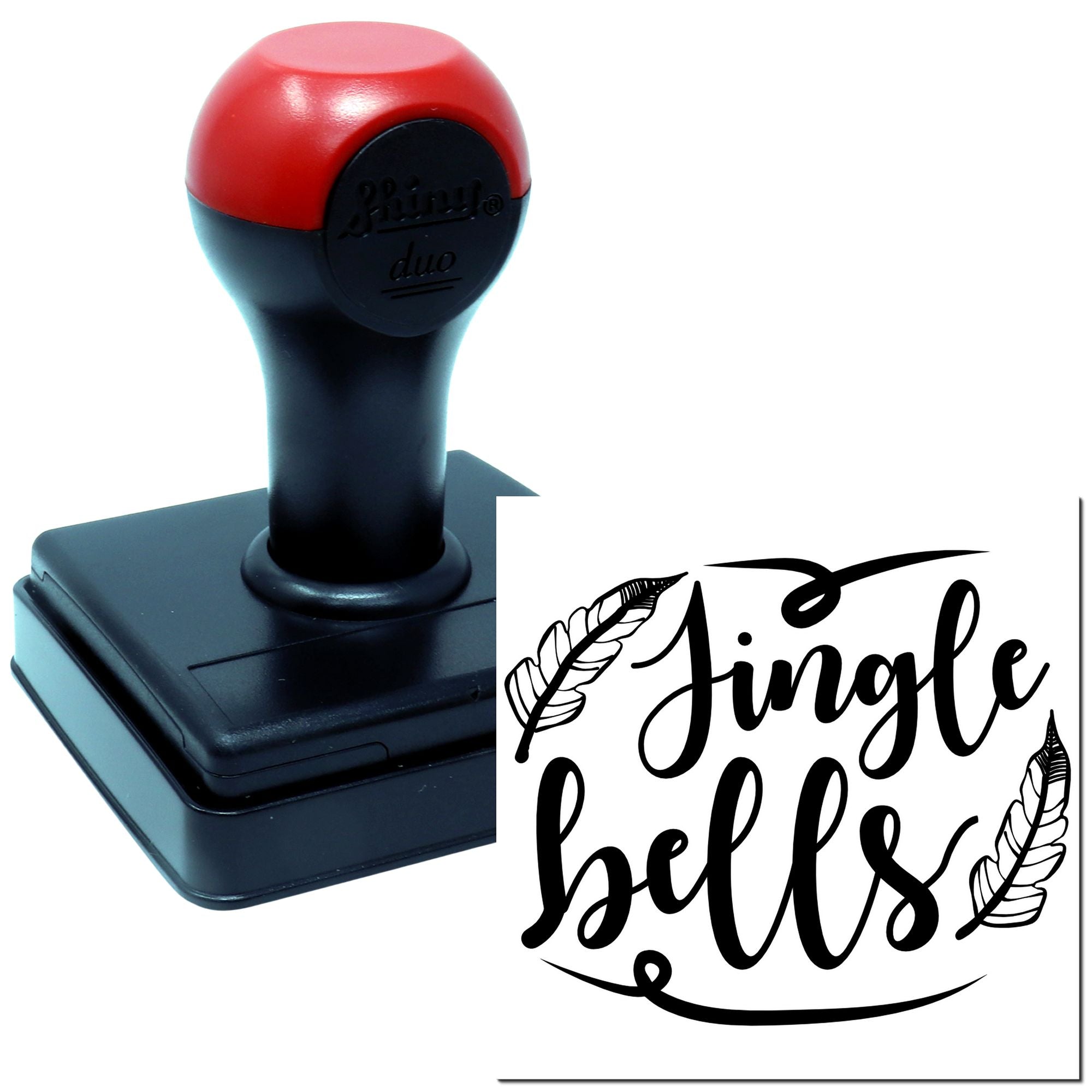 Duo Feathered Jingle Bells Festive Script Hand Stamp