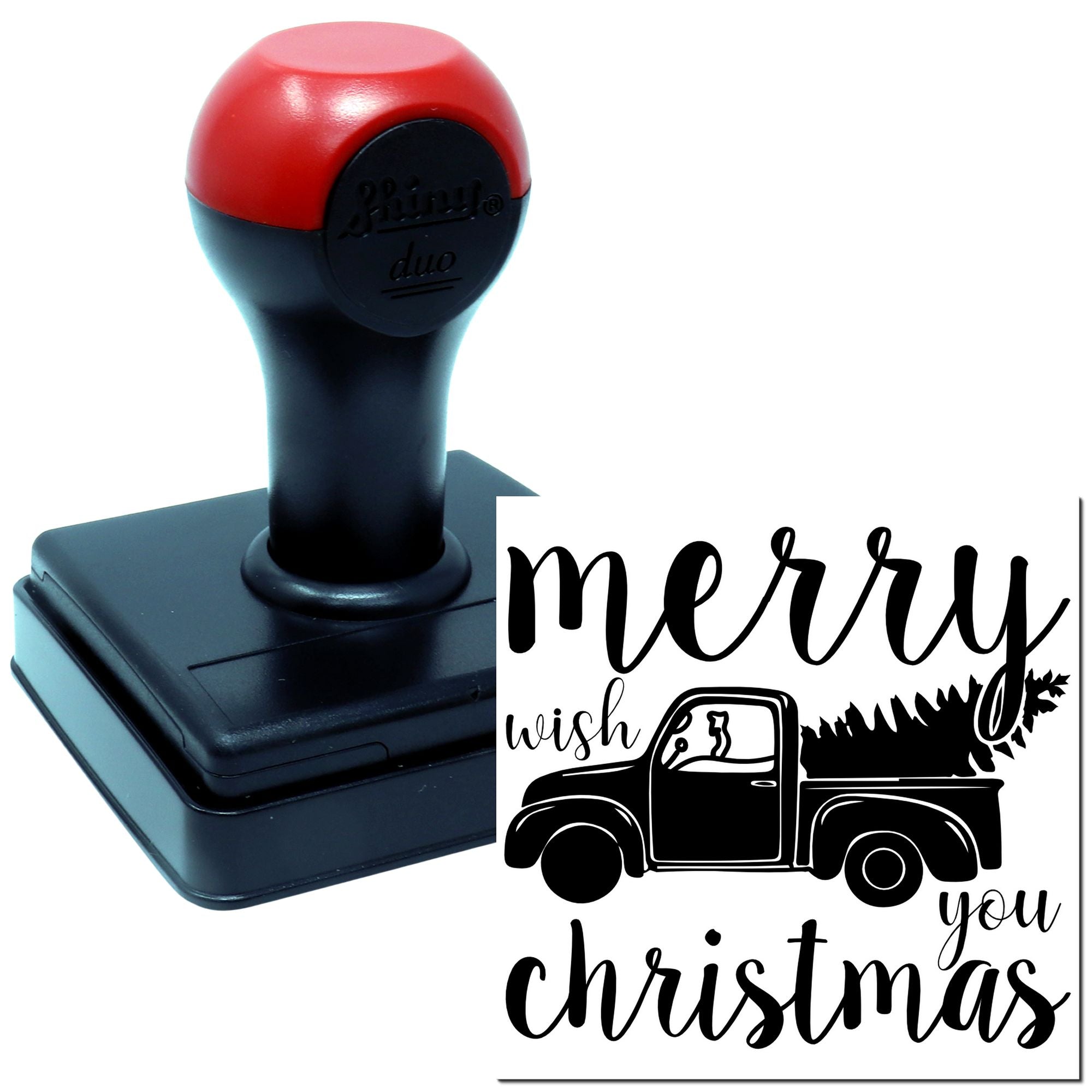 Duo Vintage Truck Carrying Christmas Tree Hand Stamp