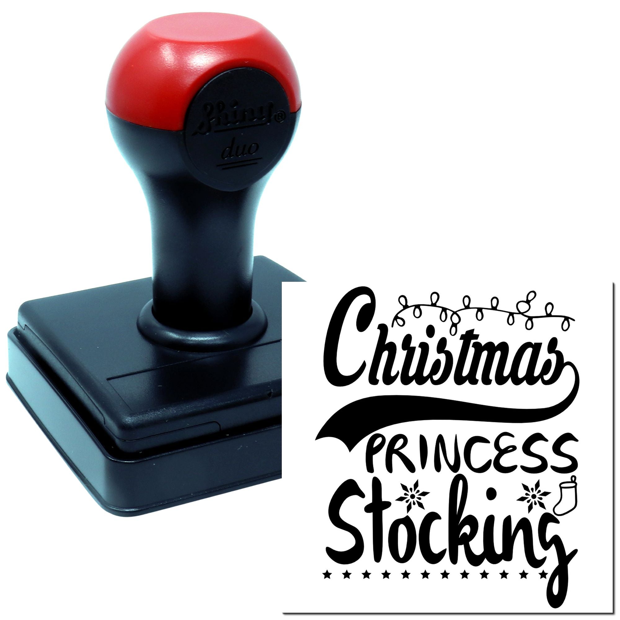 Duo Christmas Princess Stocking Twinkling Stars Hand Stamp