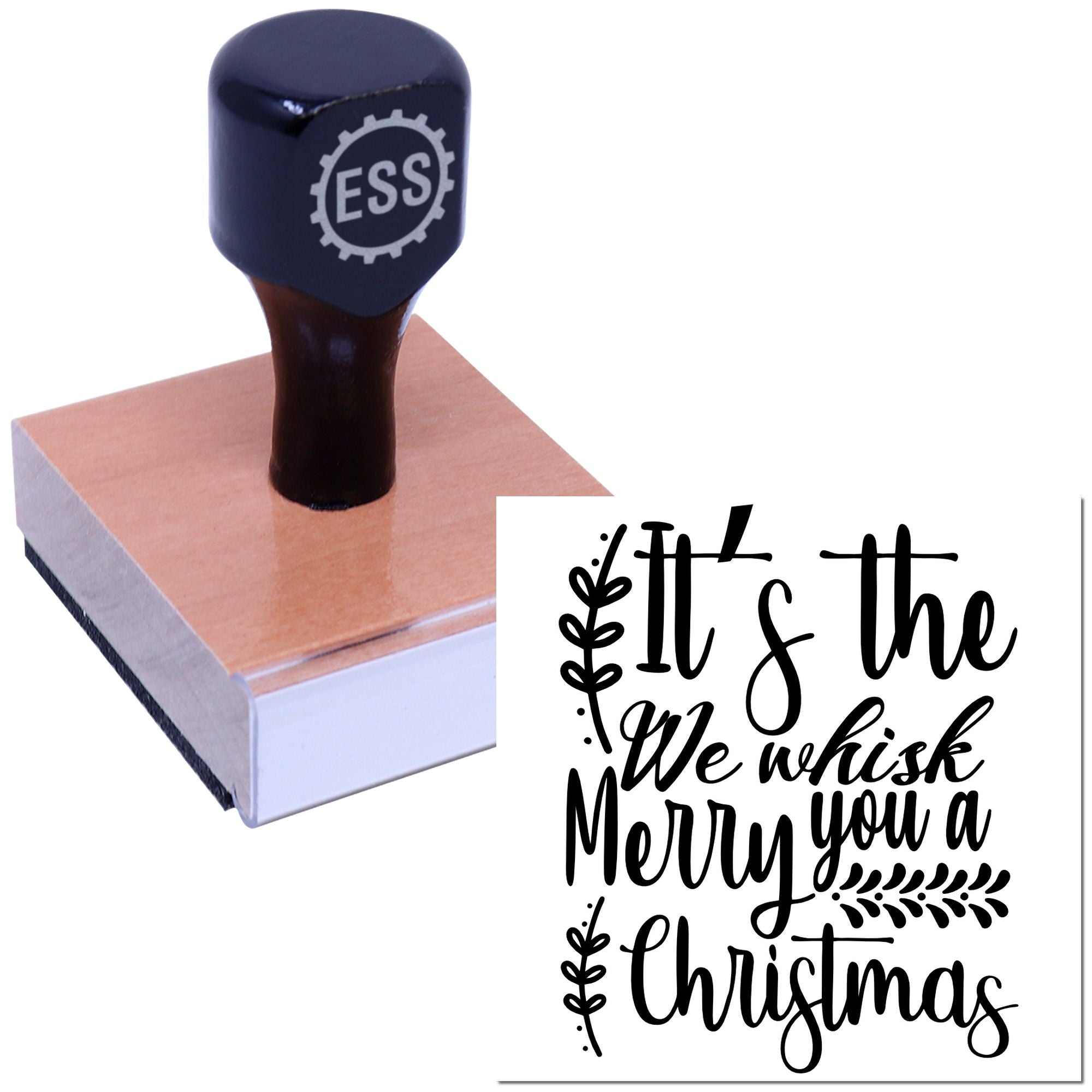 Navy ESS custom stamp and rose-gold seal block with black festive Its the season
Merry Christmas script.