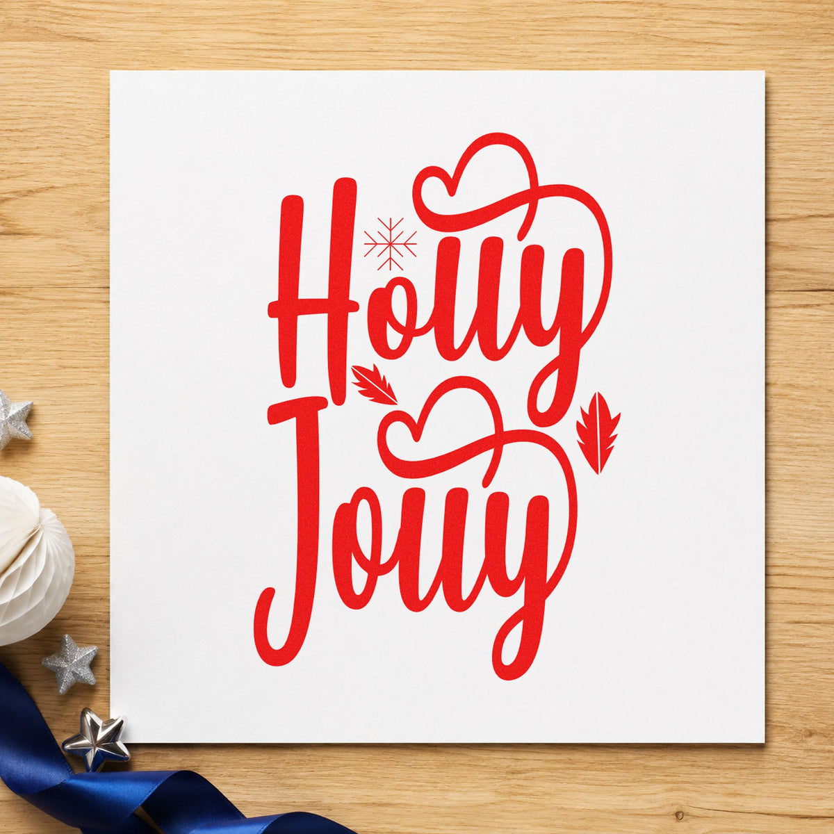 Holly Jolly Hearts rubber stamp shown in red ink, stamped for projects such as jam jar labels.
