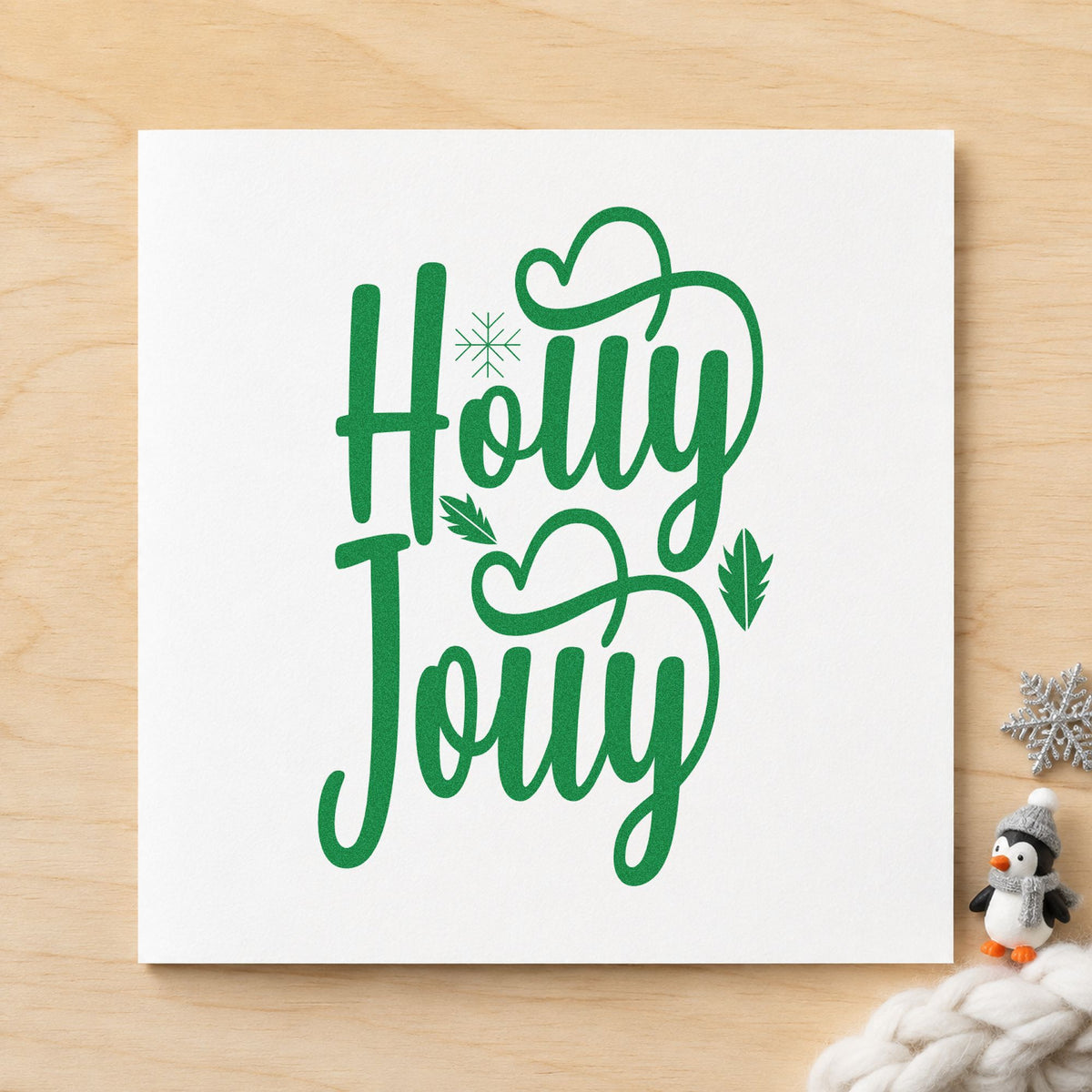 Holly Jolly Hearts craft stamp imprint in green ink on a handmade project, one idea being bridal tea placards.
