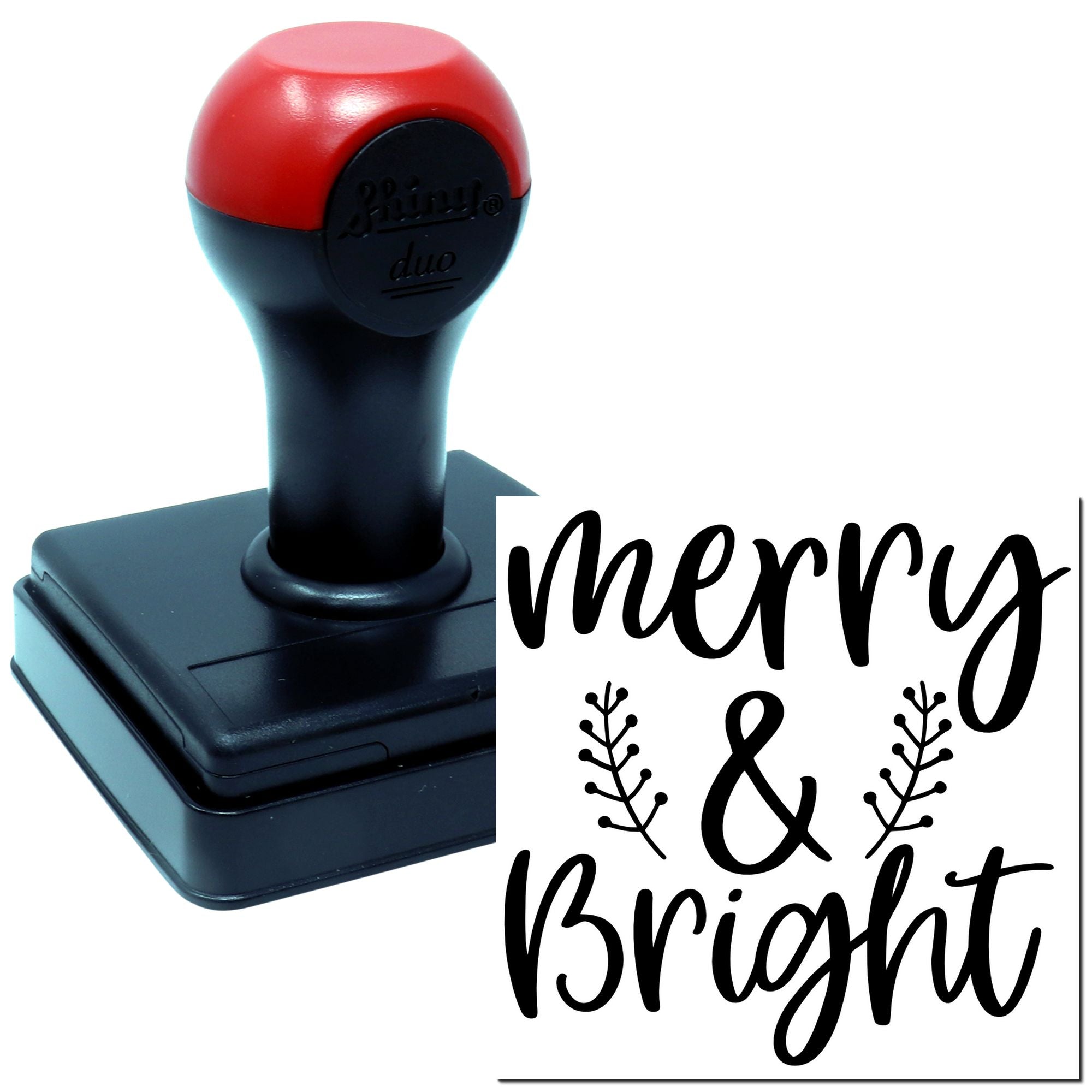 Duo Handwritten Merry And Bright Sign Hand Stamp