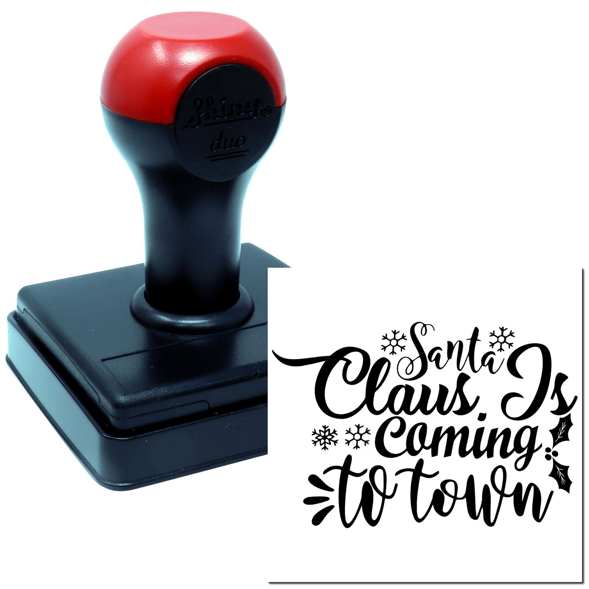 Duo Whimsical Santa Arrival Holiday Greeting Hand Stamp