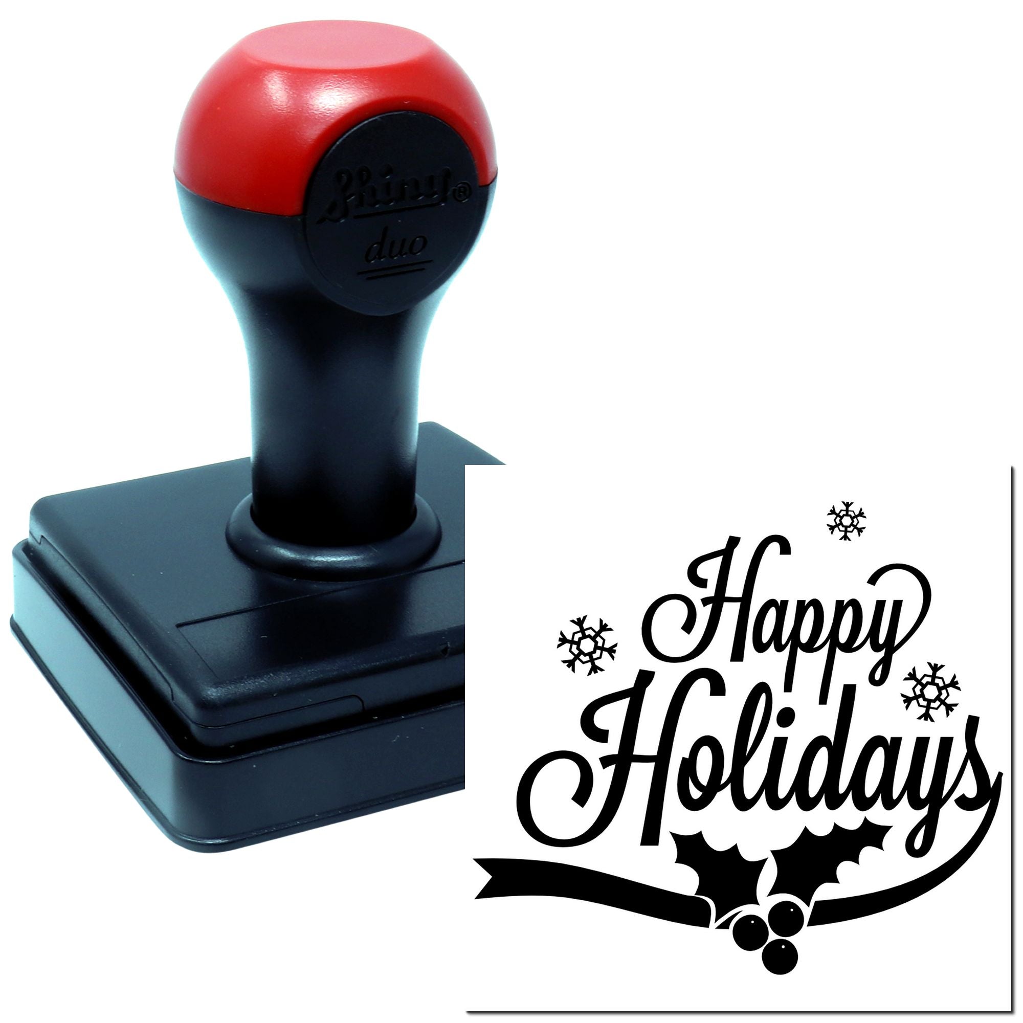 Duo Festive Holly Snowflakes Holiday Greeting Hand Stamp