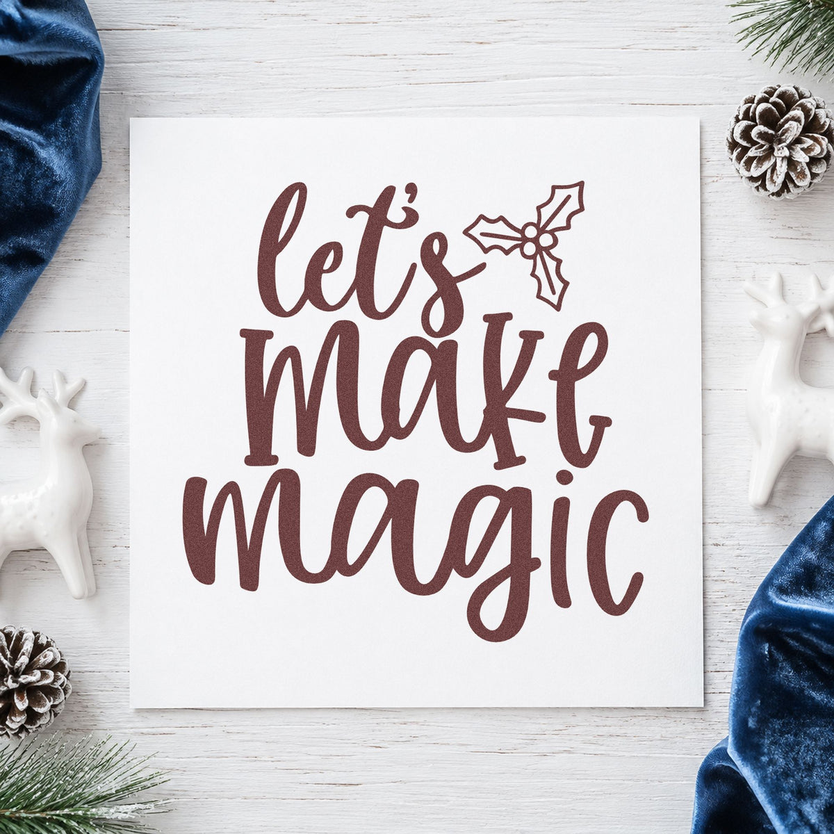 Let's Make Magic Holly rubber stamp printed in brown ink, ready for idea board sheet and similar paper crafts.