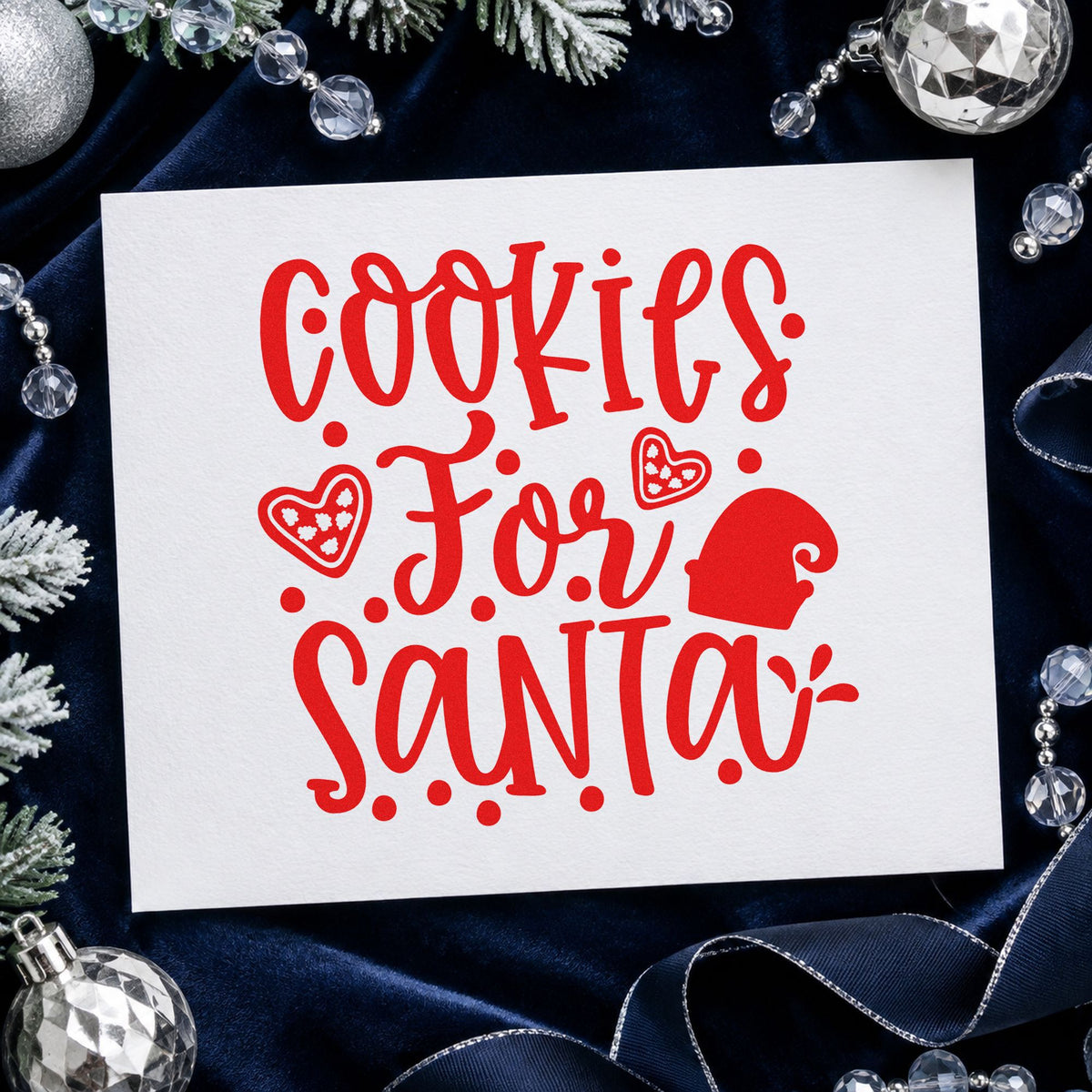 Cookies For Santa Hearts craft stamp in red ink on cardstock, an easy option for piping apron printing.