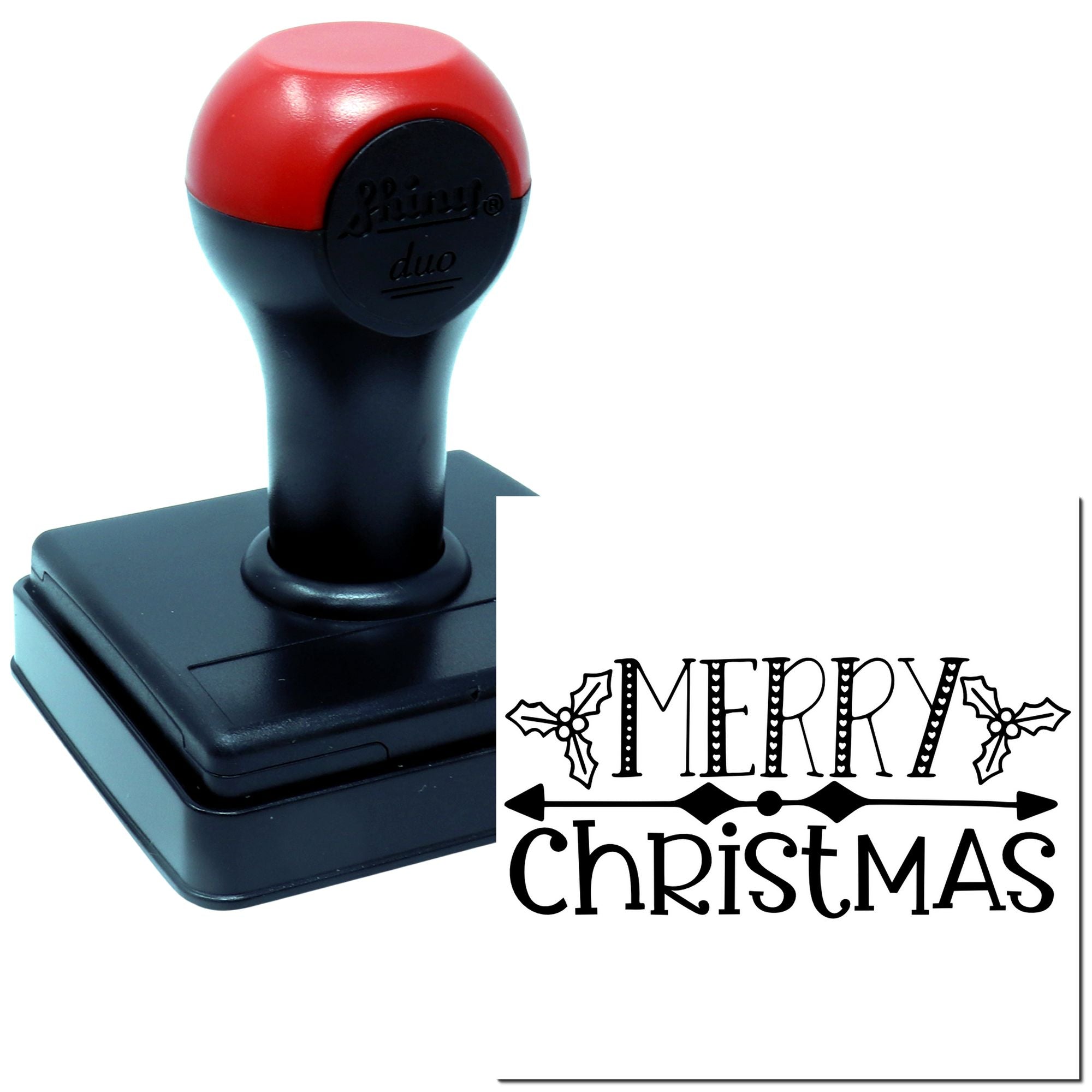 Duo Festive Holly Merry Christmas Arrow Hand Stamp