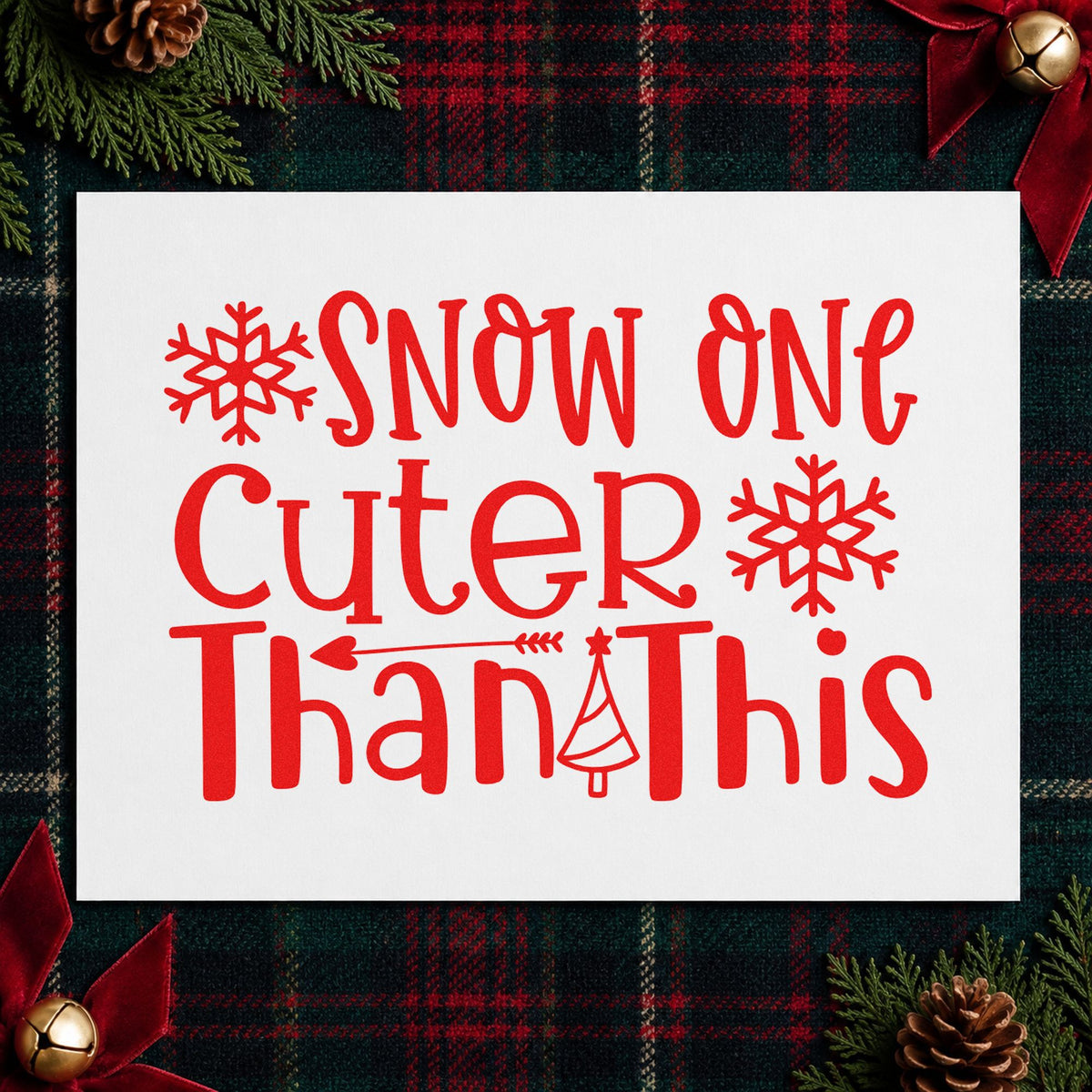 Snow One Cuter Than This craft stamp in red ink on cardstock, an easy option for bib front printing.