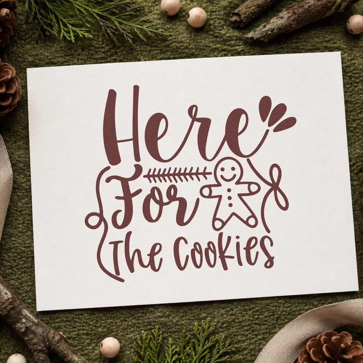 Here For The Cookies rubber stamp printed in brown ink, ready for favorite rank sheet and similar paper crafts.