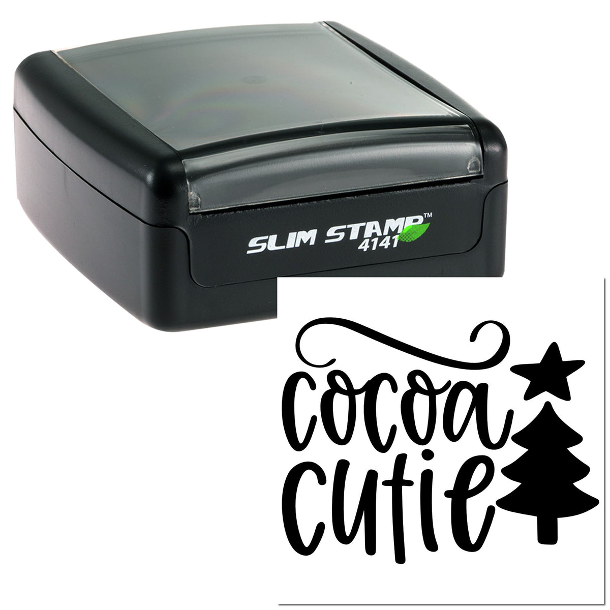 Black Slim Stamp 4141 self-inking stamp with Cocoa Cutie seal design in black on white.