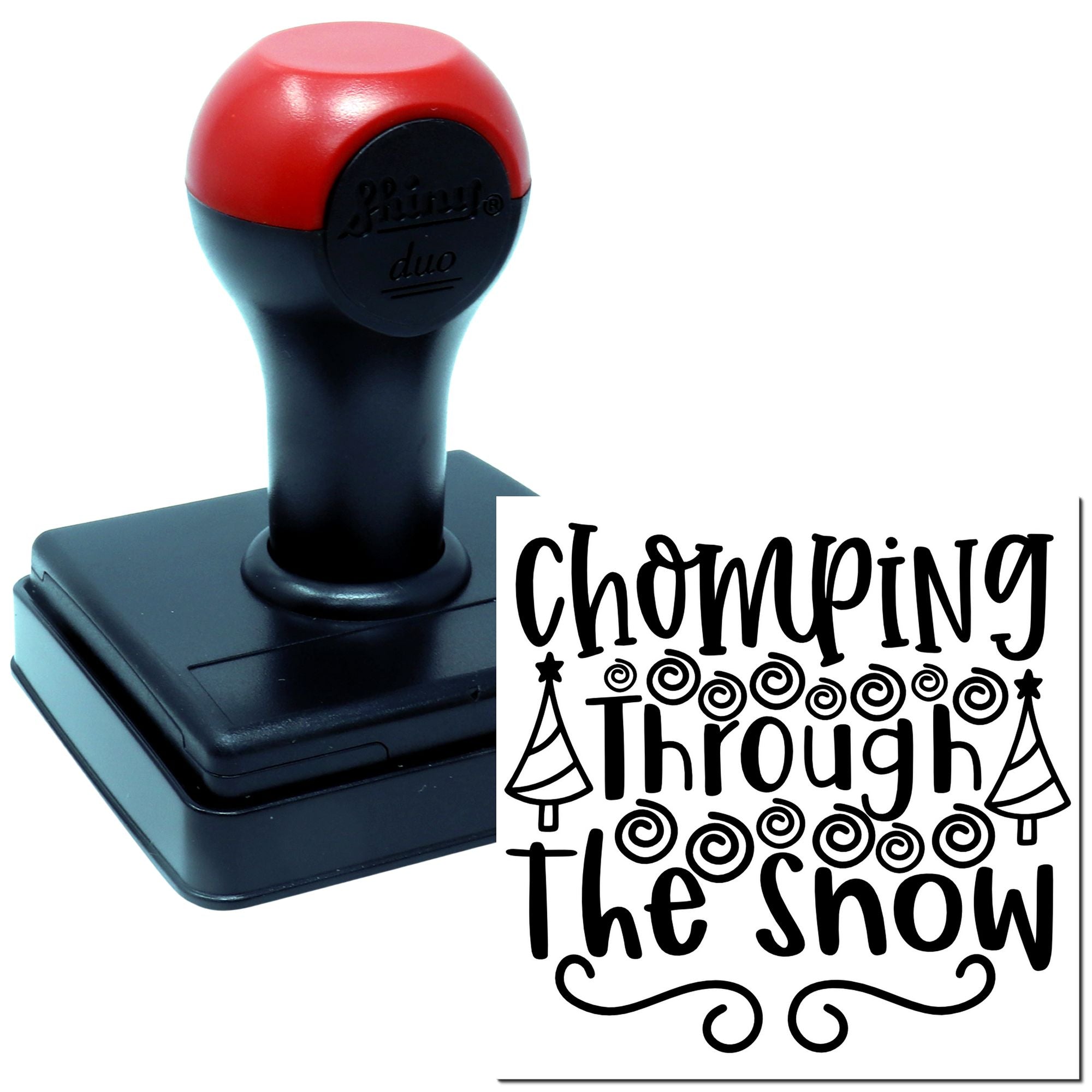 Duo Playful Chomping Through Winter Snow Hand Stamp