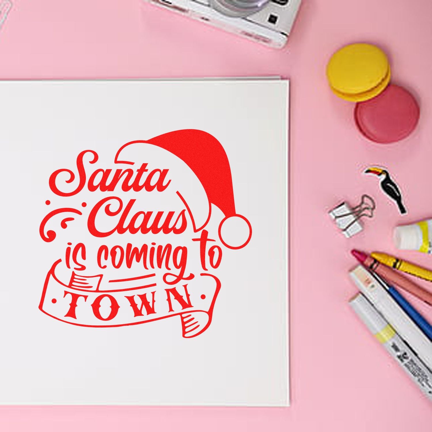 Duo Santa Hat Holiday Arrival Town Hand Stamp