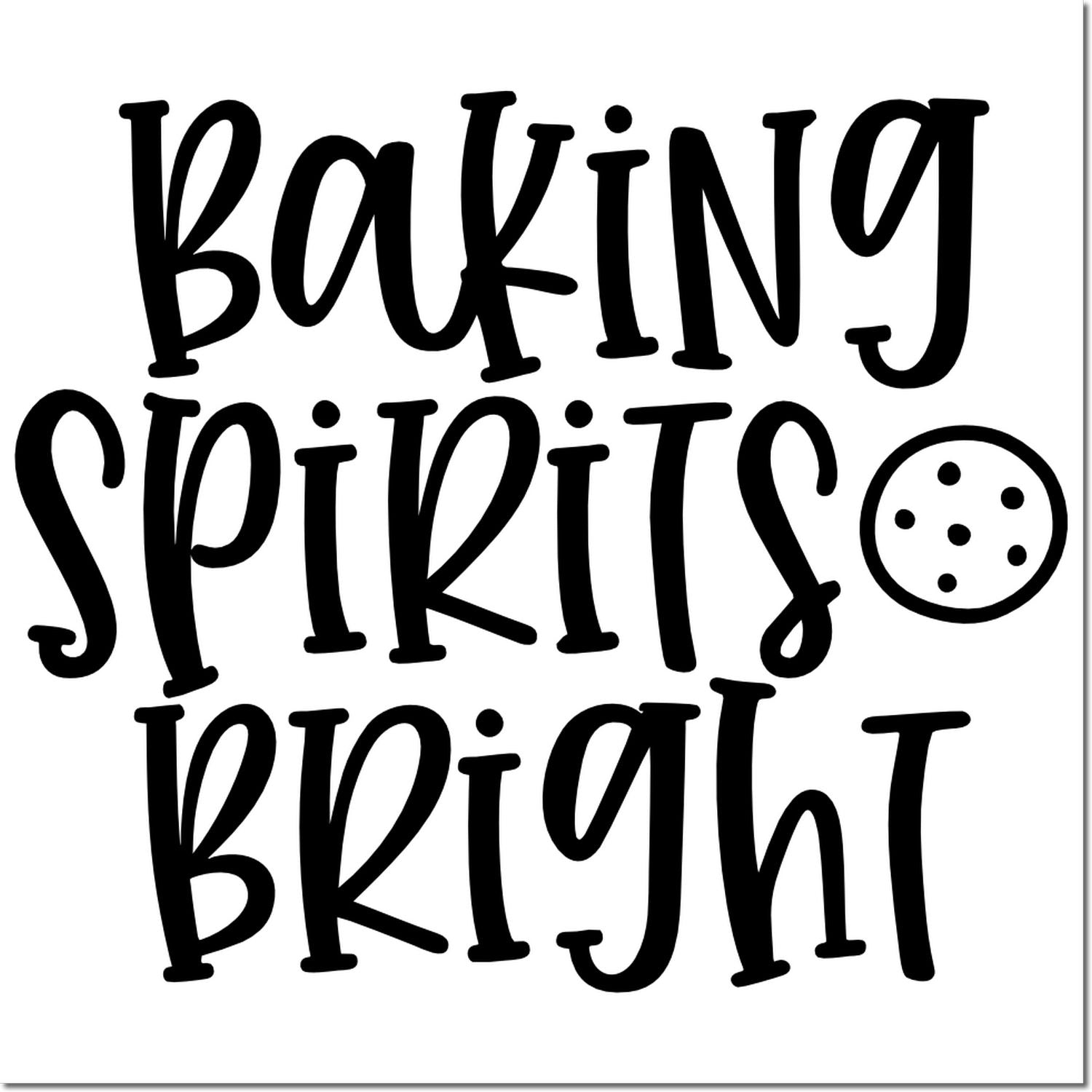 Black Baking Spirits Bright stamp and seal design with playful lettering and a cookie icon on a white background.
