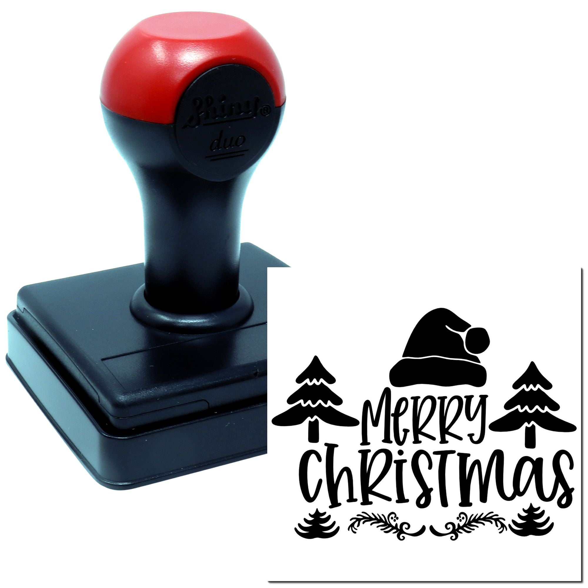 Duo Festive Santa Hat And Trees Hand Stamp