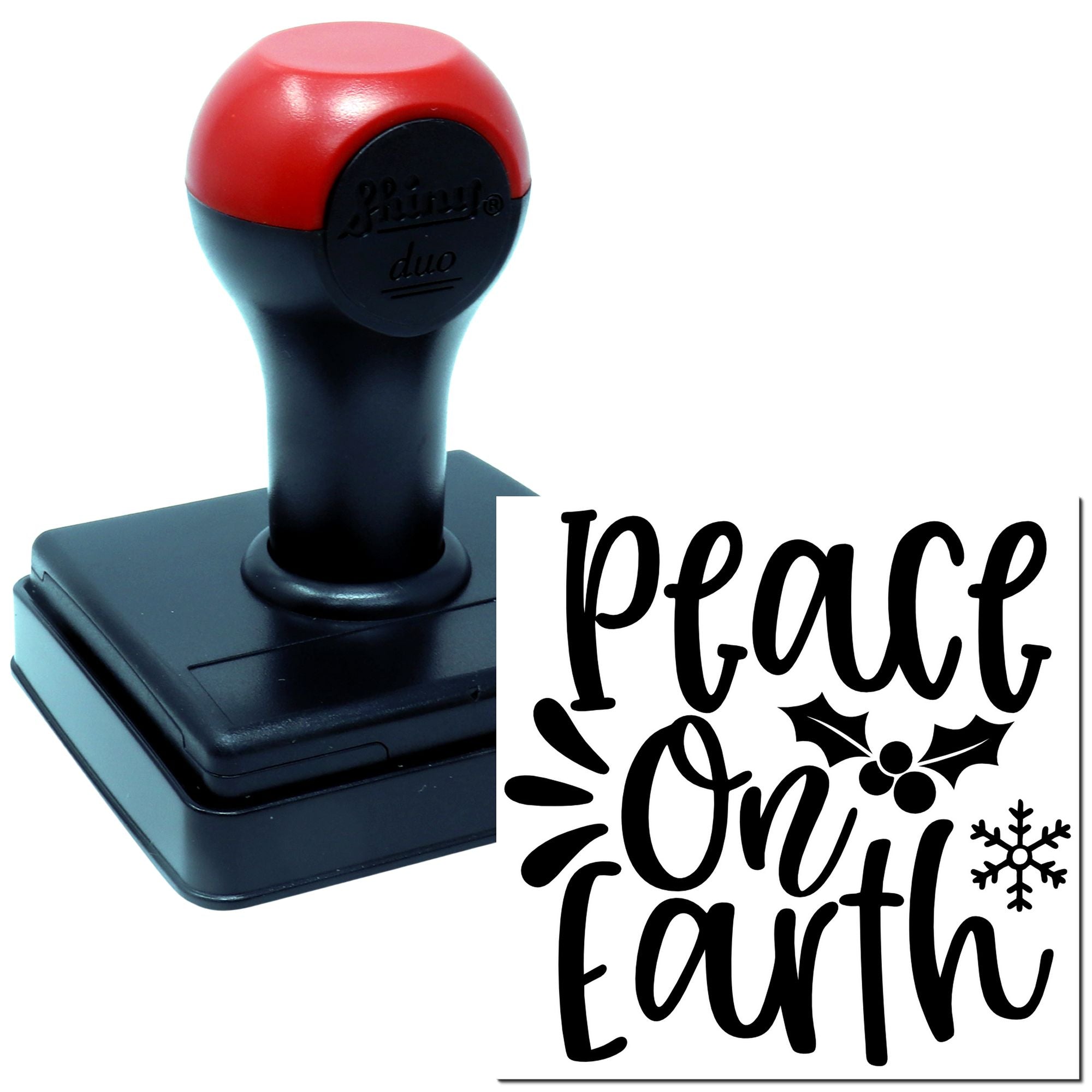 Duo Peaceful Holly Snowflake Holiday Script Hand Stamp