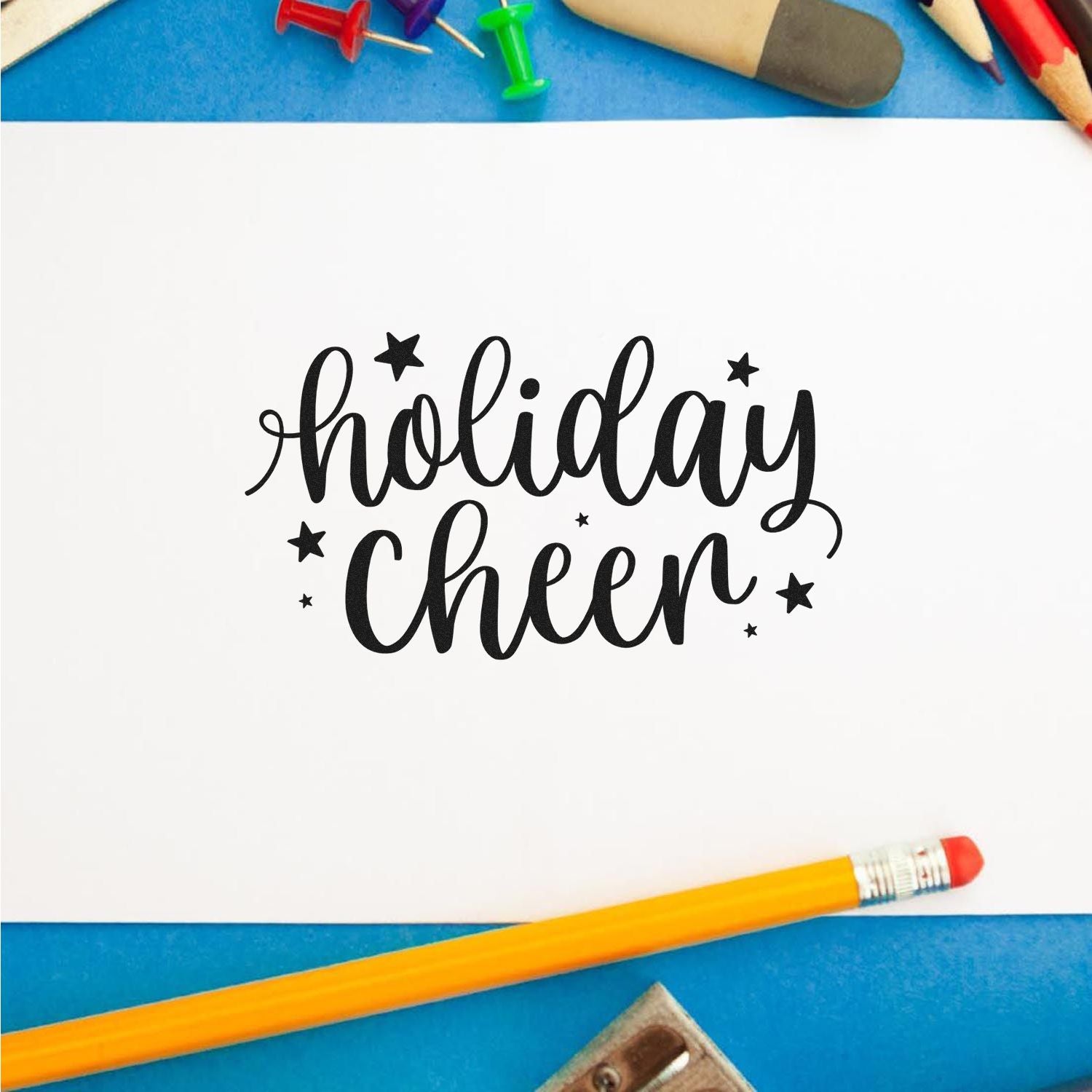 Duo Playful Handlettered Holiday Cheer Stars Hand Stamp