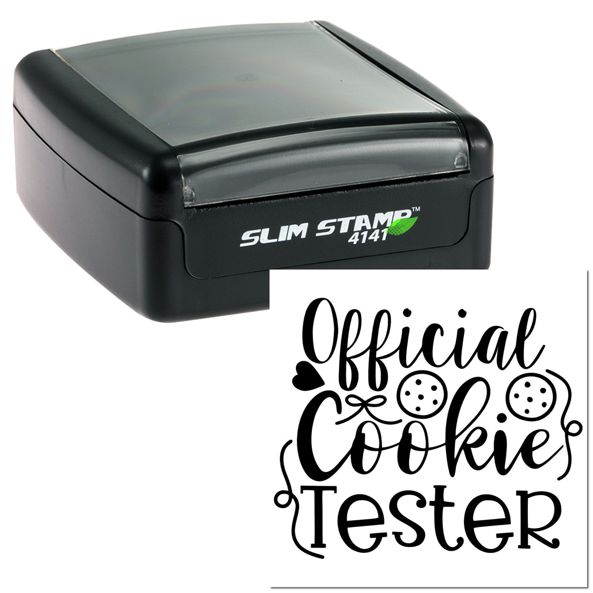 Trodat Slim Official Cookie Tester mini craft stamp with cute design and black ink, ideal for baking and craft projects.