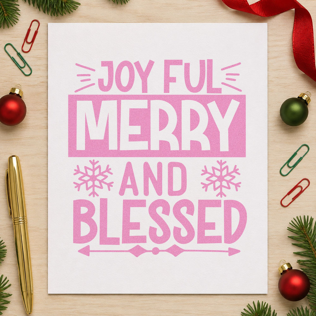 Joyful Merry Blessed Box craft stamp in purple ink on cardstock, an easy option for reverse album page.