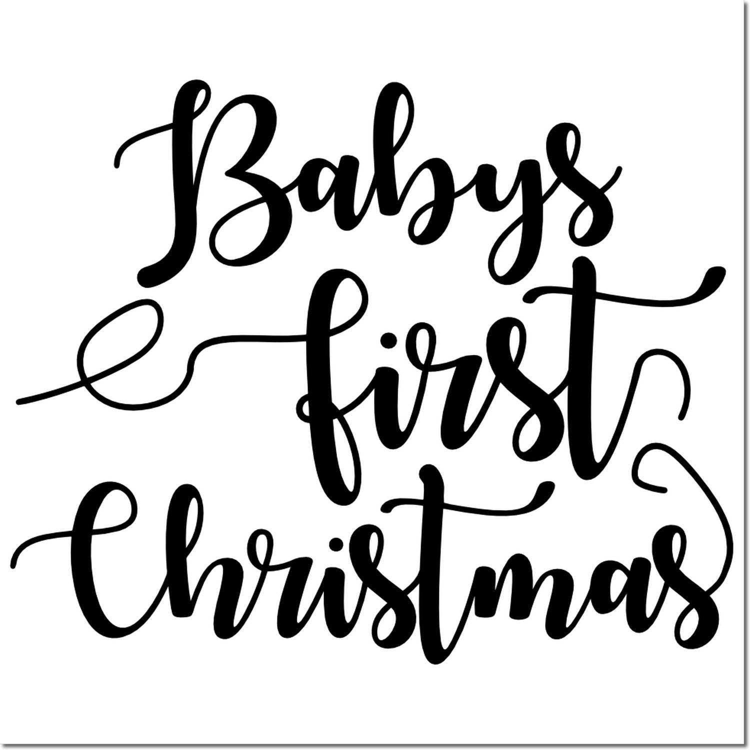 Black Babys First Christmas script stamp and seal design on a white background