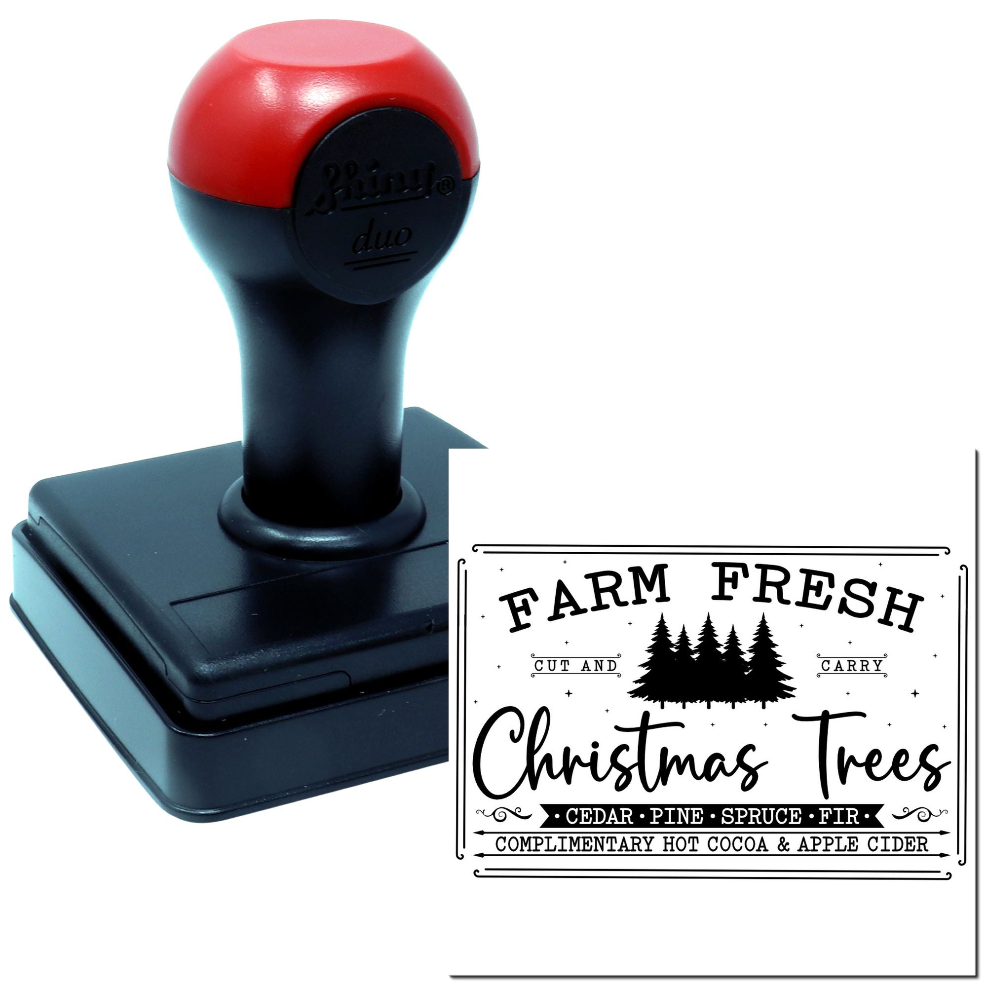 Duo Farm Fresh Christmas Trees Advertisement Hand Stamp