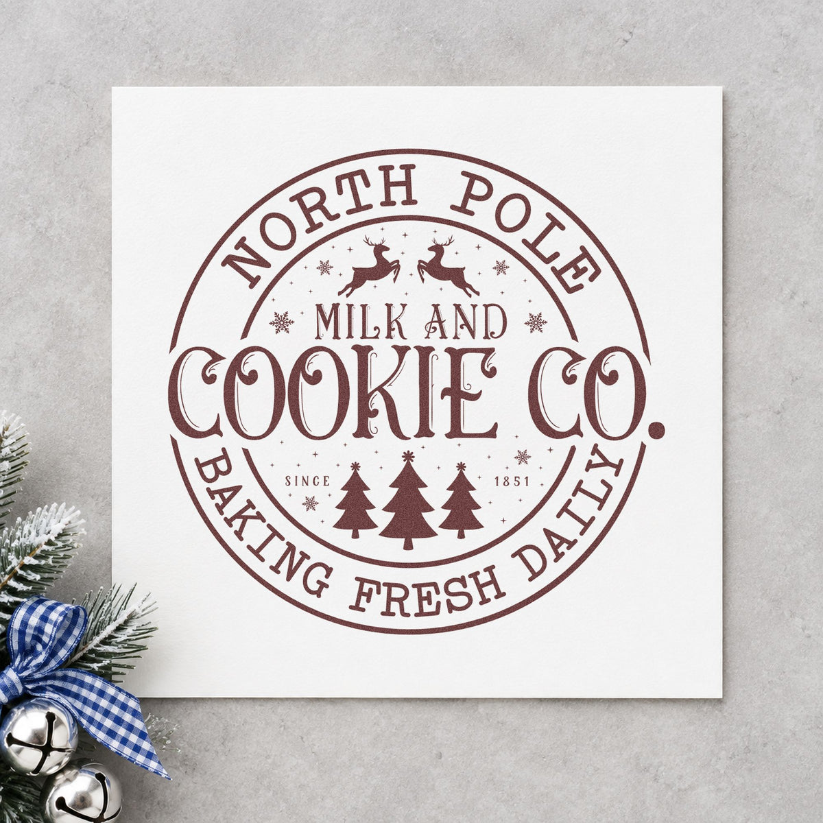 North Pole Cookie Company Circle rubber stamp printed in brown ink, ready for approval stamp page and similar paper crafts.