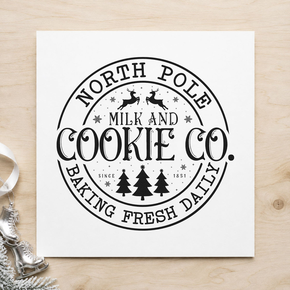 North Pole Cookie Company Circle rubber stamp printed in black ink, ready for circular badge cards and similar paper crafts.