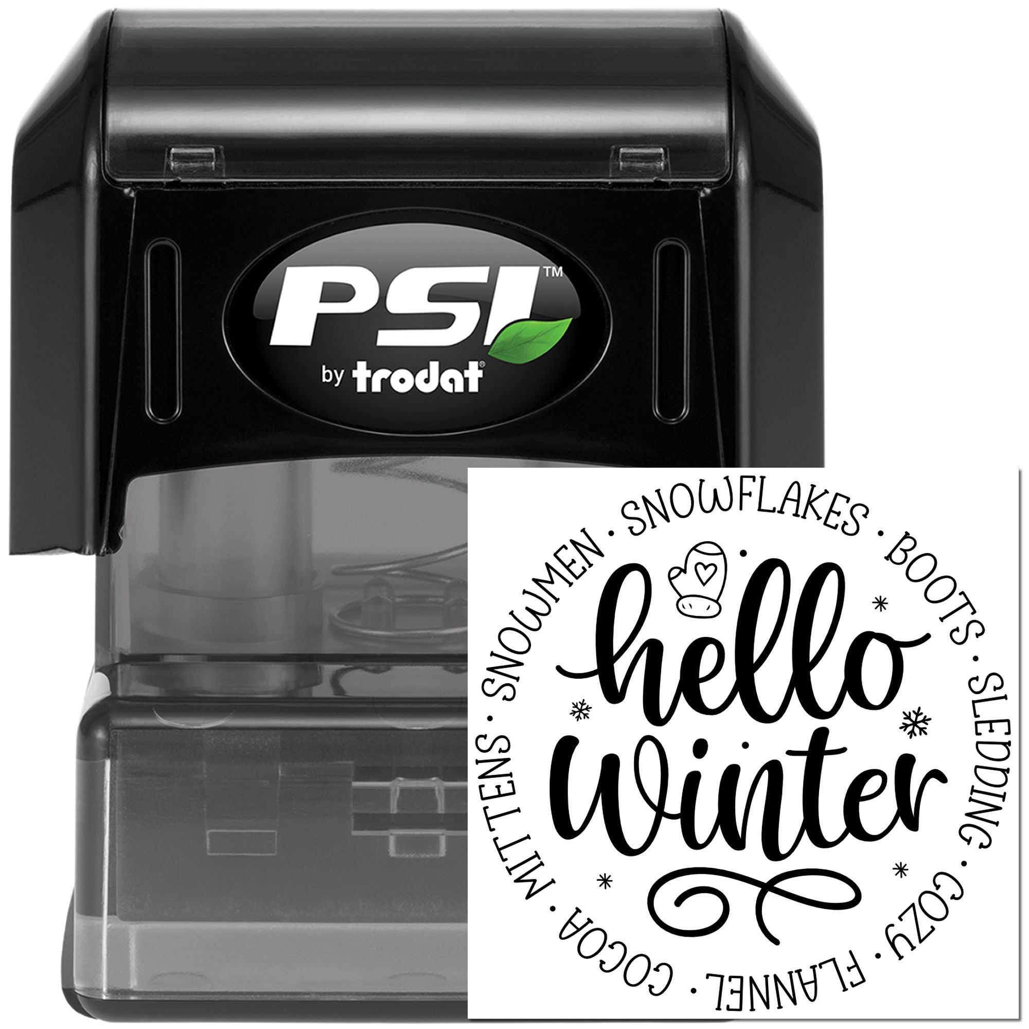 Pre-Inked Hello Winter Circle Party Favor Stamp