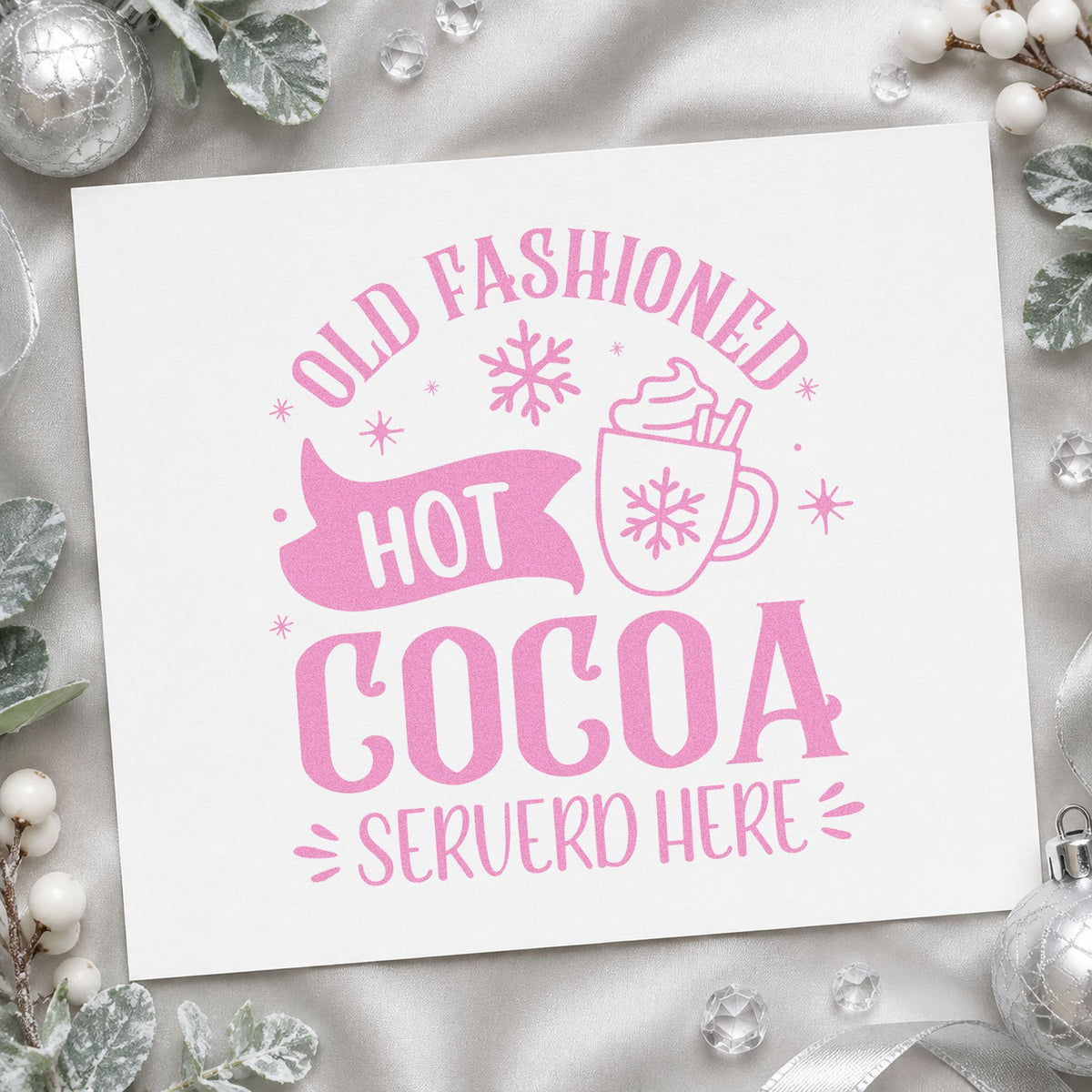 Old Fashioned Hot Cocoa craft stamp in purple ink on cardstock, an easy option for stand album page.