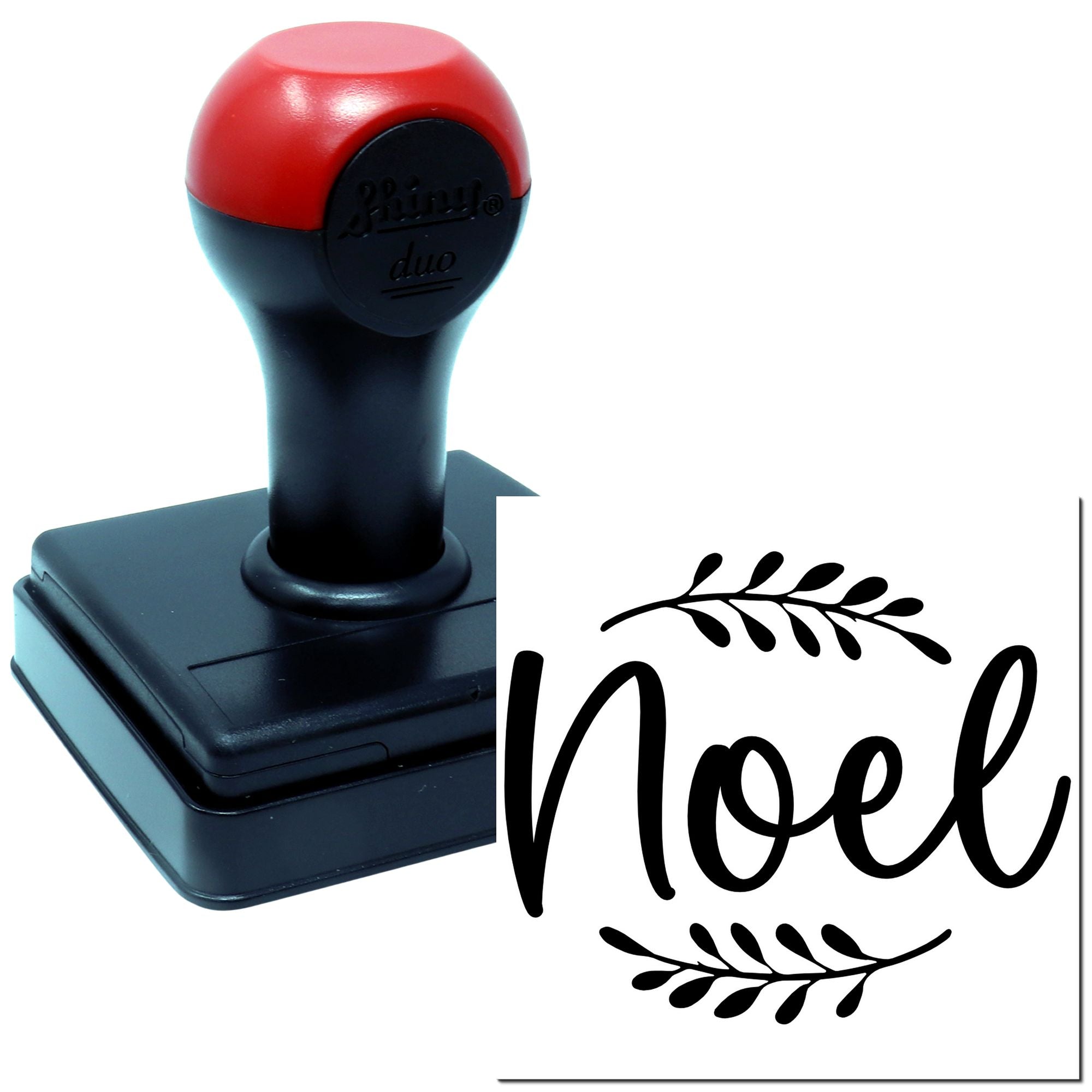 Duo Noel Script With Laurel Accents Hand Stamp
