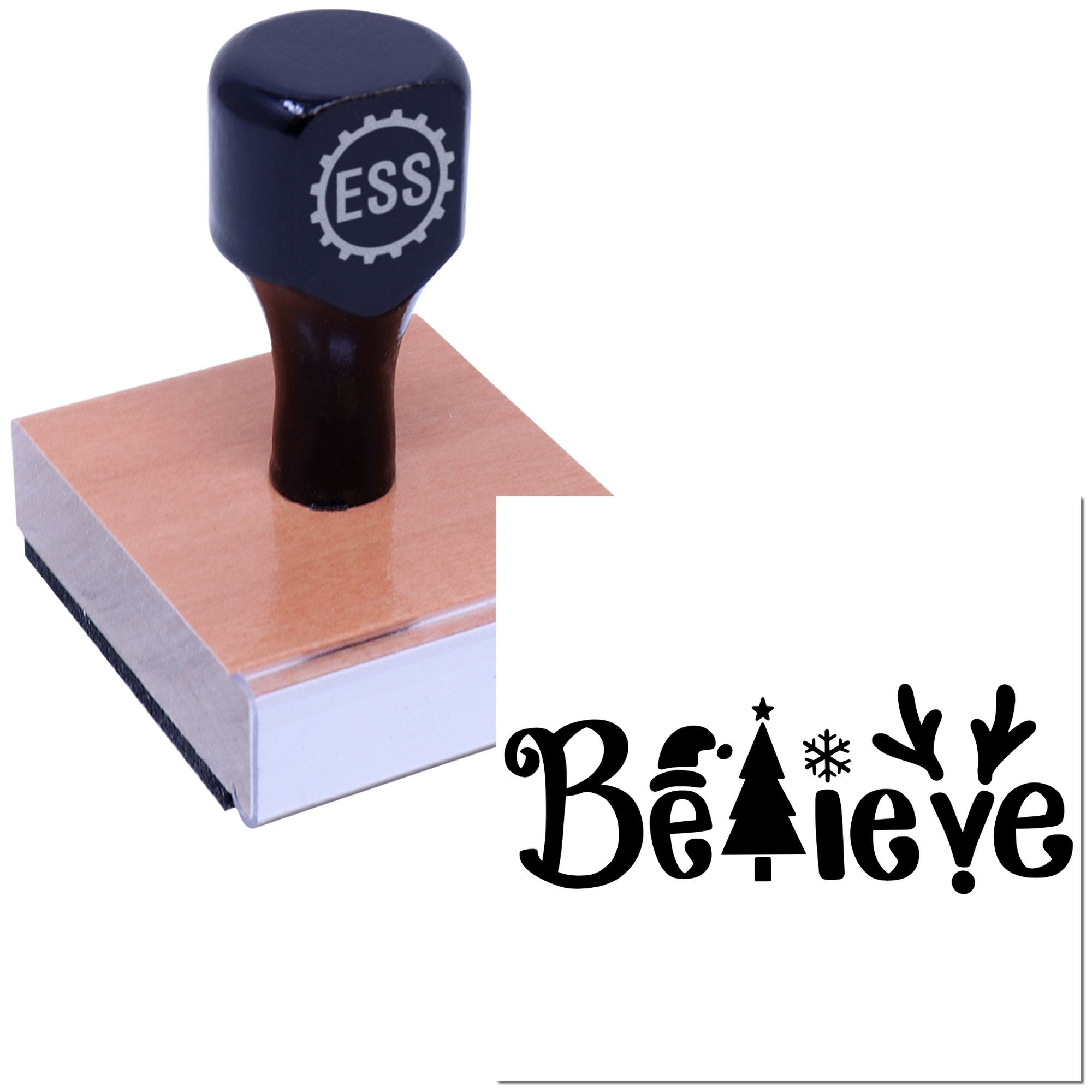 Festive Believe Design Tag Rubber Stamp