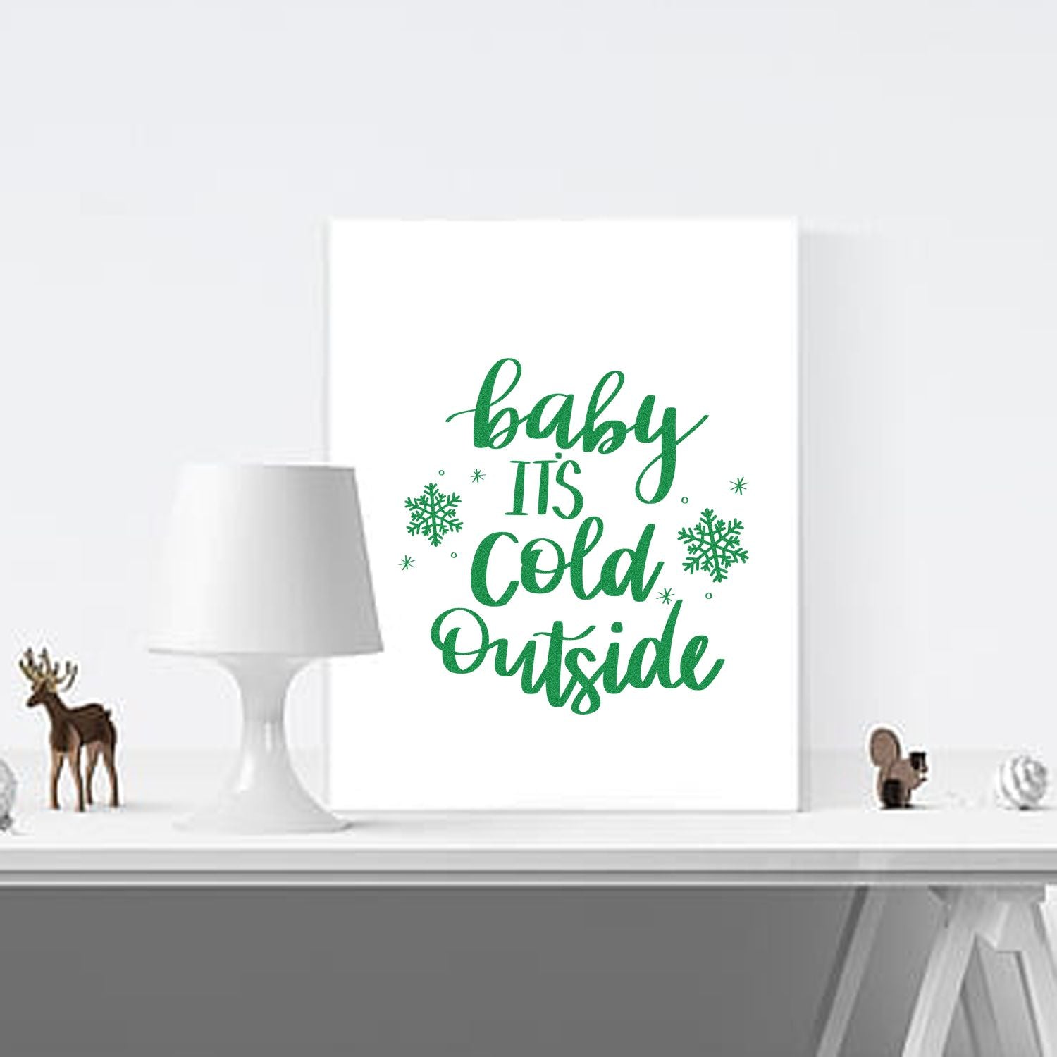 Duo Playful Script Snowflake Winter Quote Hand Stamp