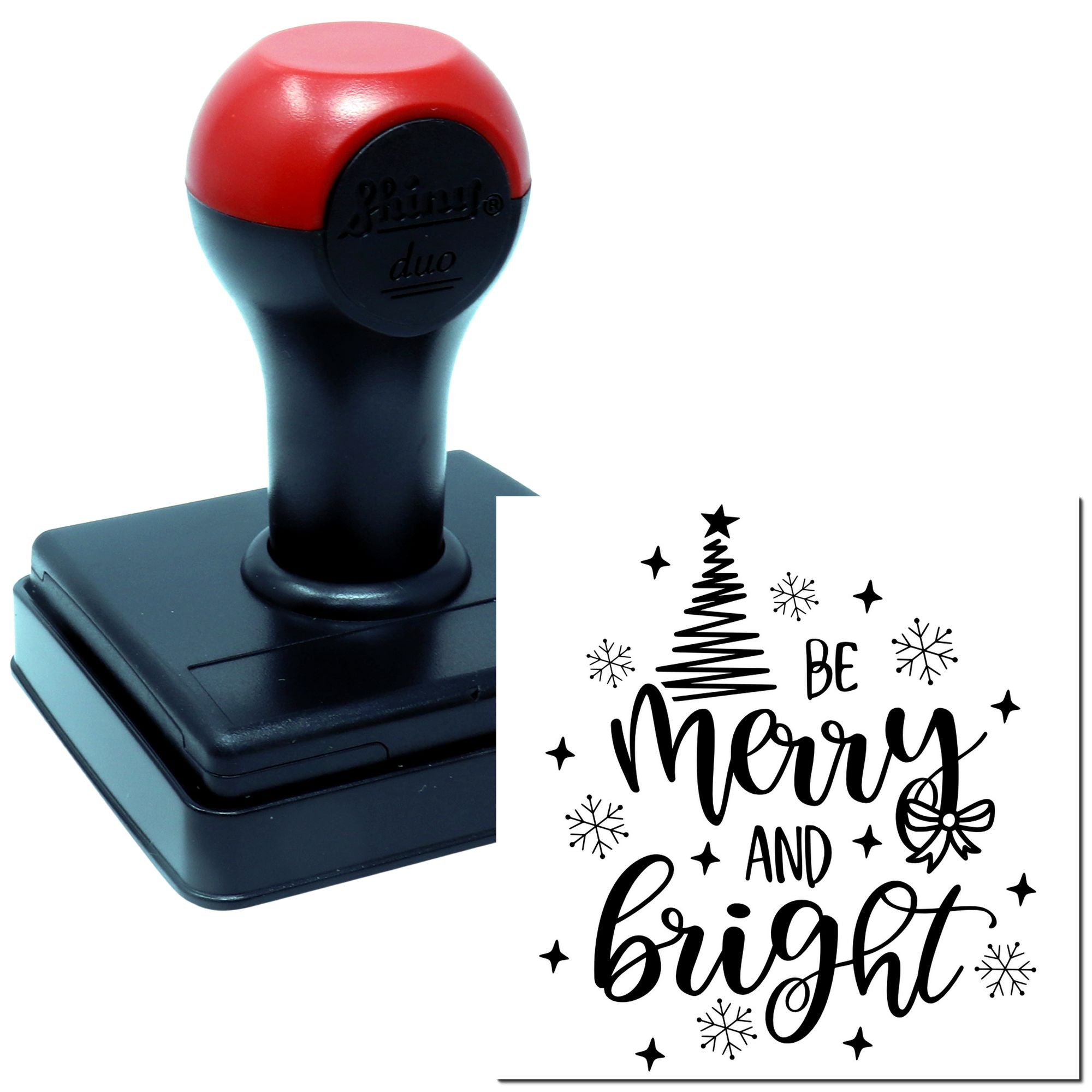 Duo Whimsical Christmas Tree Snowflake Typography Hand Stamp